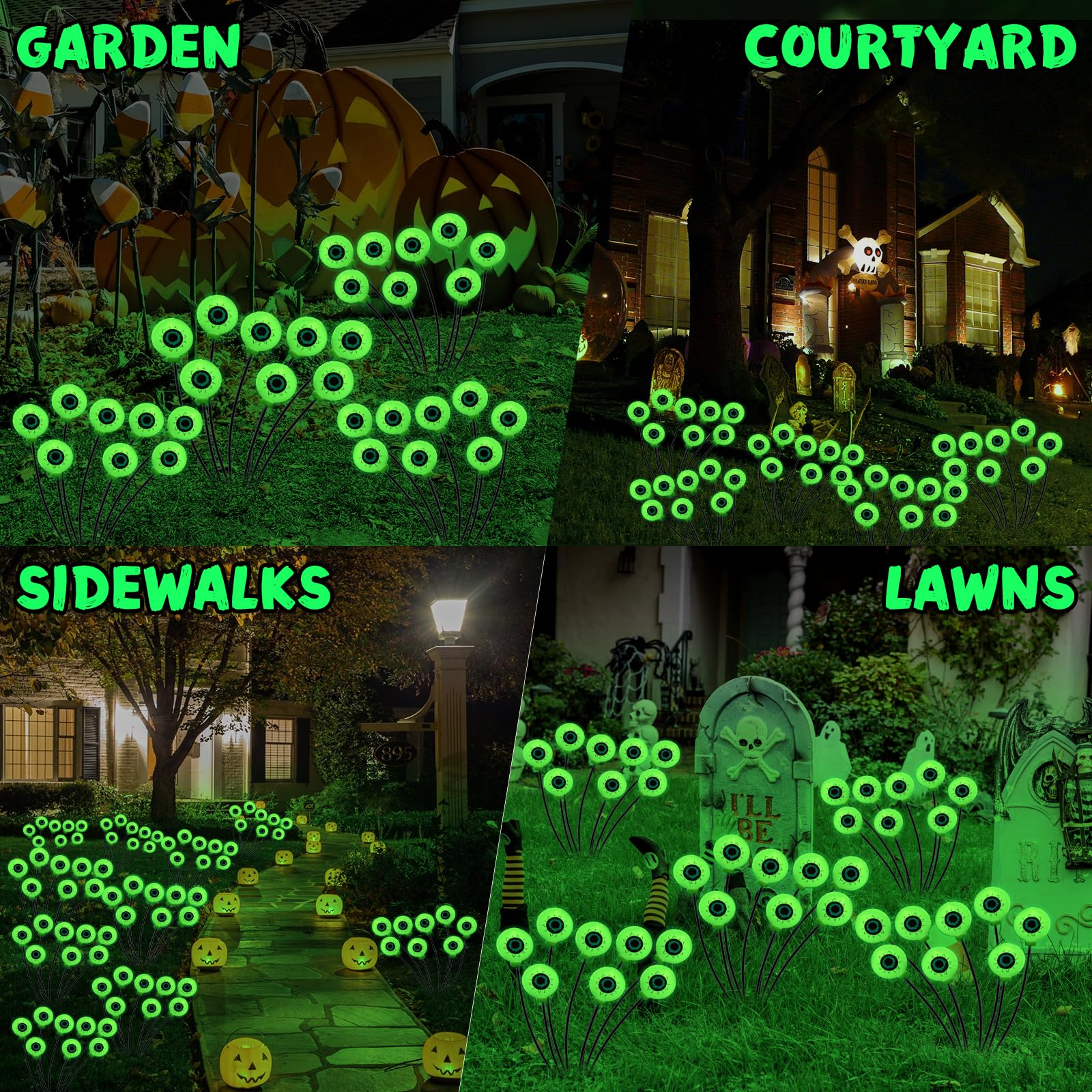 Deesalio Halloween Decorations Outdoor Solar Scary Eyeball Lights, 2 Pack 16Led Solar Eyeball Pathway Lights, Waterproof Eyeball Swaying Firefly Lights For Yard/Garden/Lawn/Party Decor (Green)