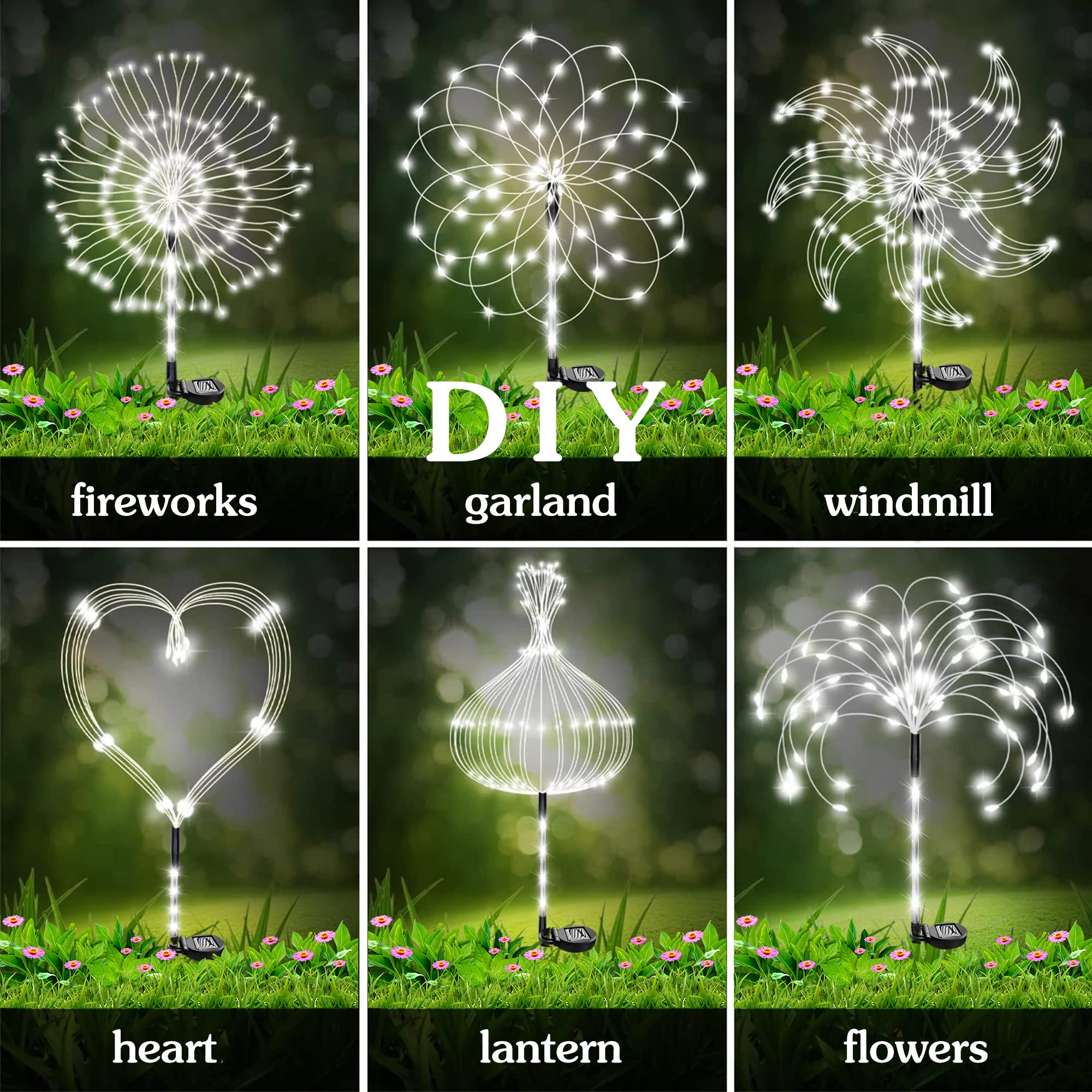 Nmm Solar Fireworks Lights, 2 Pack 120 Led Copper Wire Waterproof Outdoor Solar Garden Lights, 2 Lighting Modes Stake Landscape Light For Lawn, Yard, Flowerbed, Pathway, Christmas Decor (Cool White)
