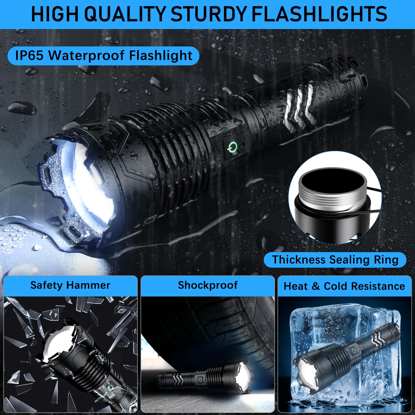 Alifa Rechargeable Flashlights 1500000High Lumens, Led Powerful Super Bright Flashlight, 5 Mode Zoomable Utility Flashlights Waterproof, Output Funtion & 24H Long Life For Emergencies Camping.