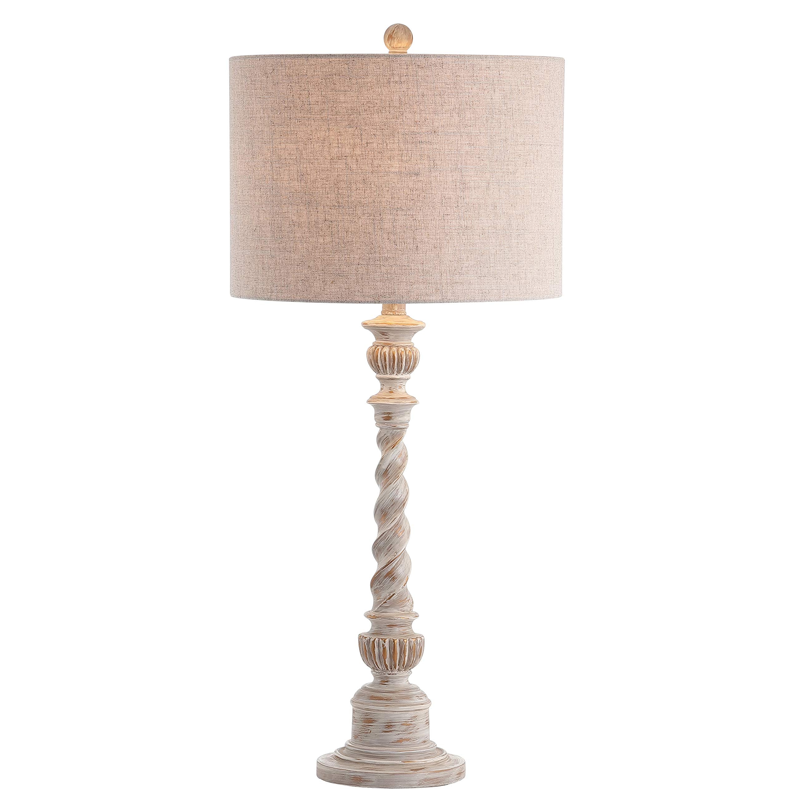 Jonathan Y Jyl3031A Regent 33" Rustic Resin Led Table Lamp Traditional Transitional Bedside Desk Nightstand Lamp For Bedroom Living Room Office College Bookcase Led Bulb Included, White Wash