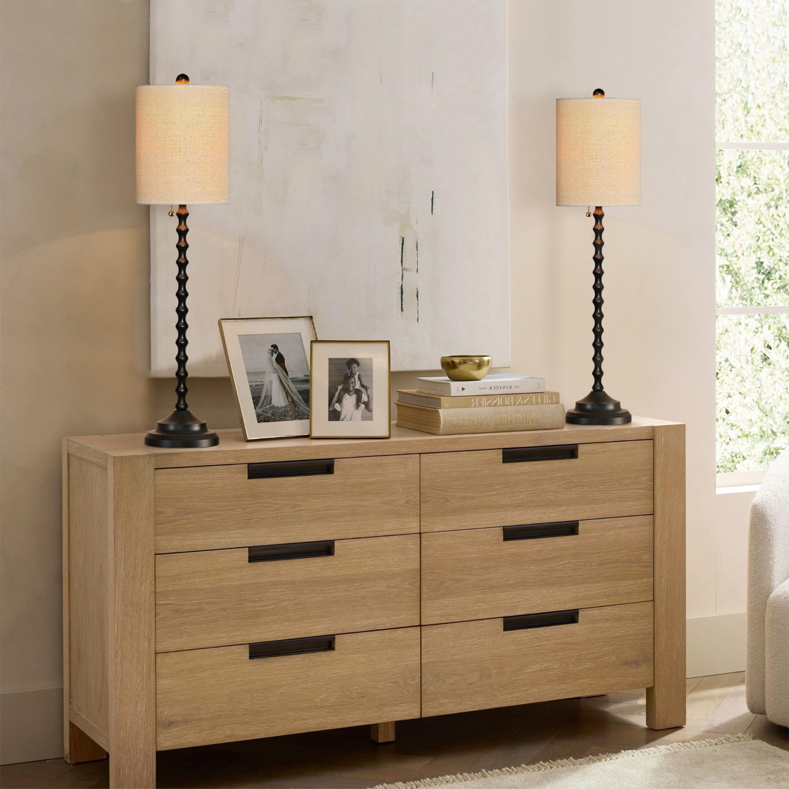 Lampworks Buffet Lamps, Table Lamps Set Of 2-30" Tall With Sturdy Metal Bases & Textured Linen Shades - Ul , Ideal For Creating A Cozy Vibe In Living Rooms, Dining Rooms & Entryways