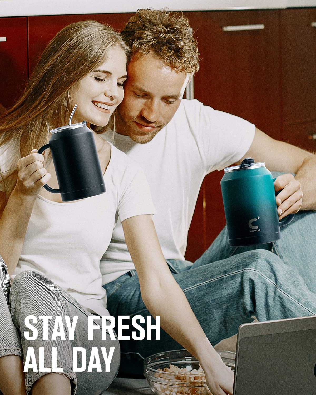 Coolplus 50 Oz Mug Tumbler With Handle And Straw, Large Stainless Steel Travel Insulated Water Cup