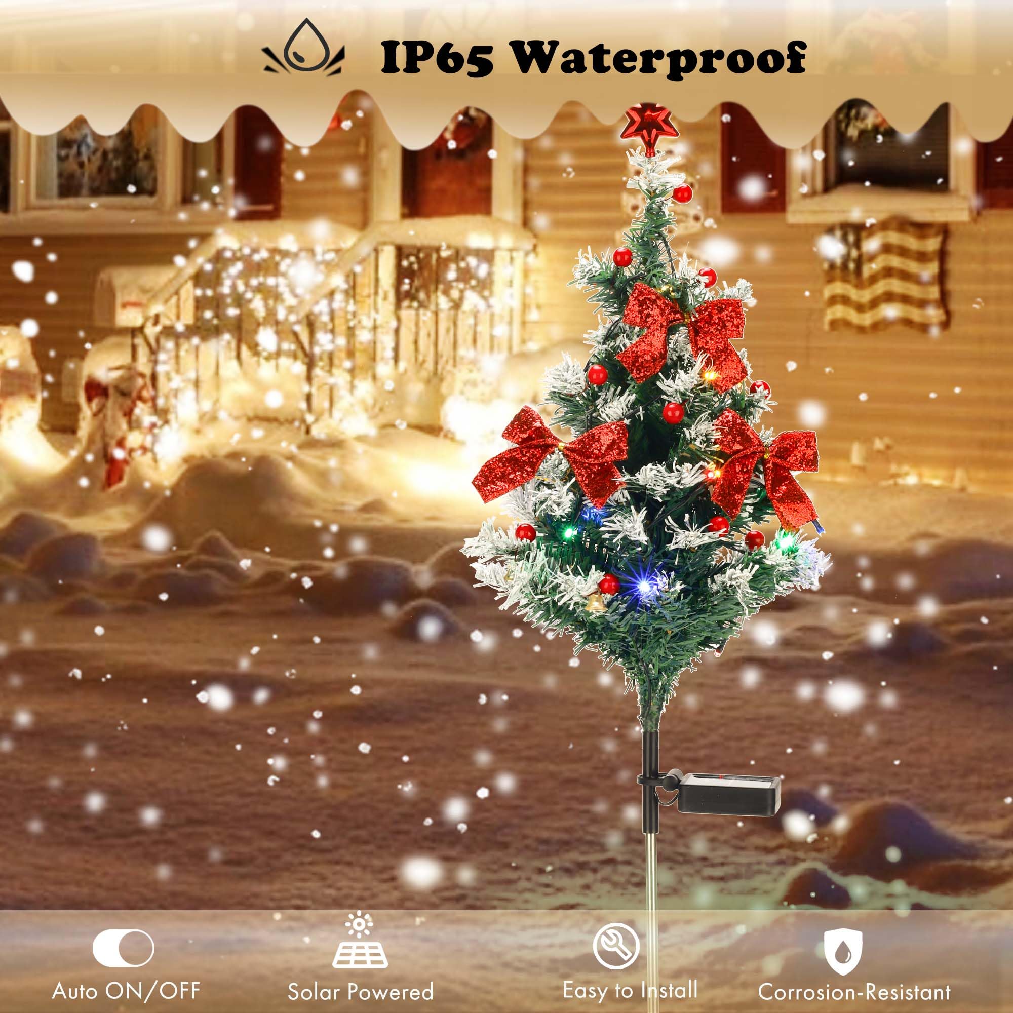 Ularoom Solar Christmas Tree Light - Waterproof Small Pathway Outdoor Decorations, Cedar Xmas Tree With 20 Led Lights In 4 Colors For Garden/Yard/Patio, 4 Packs