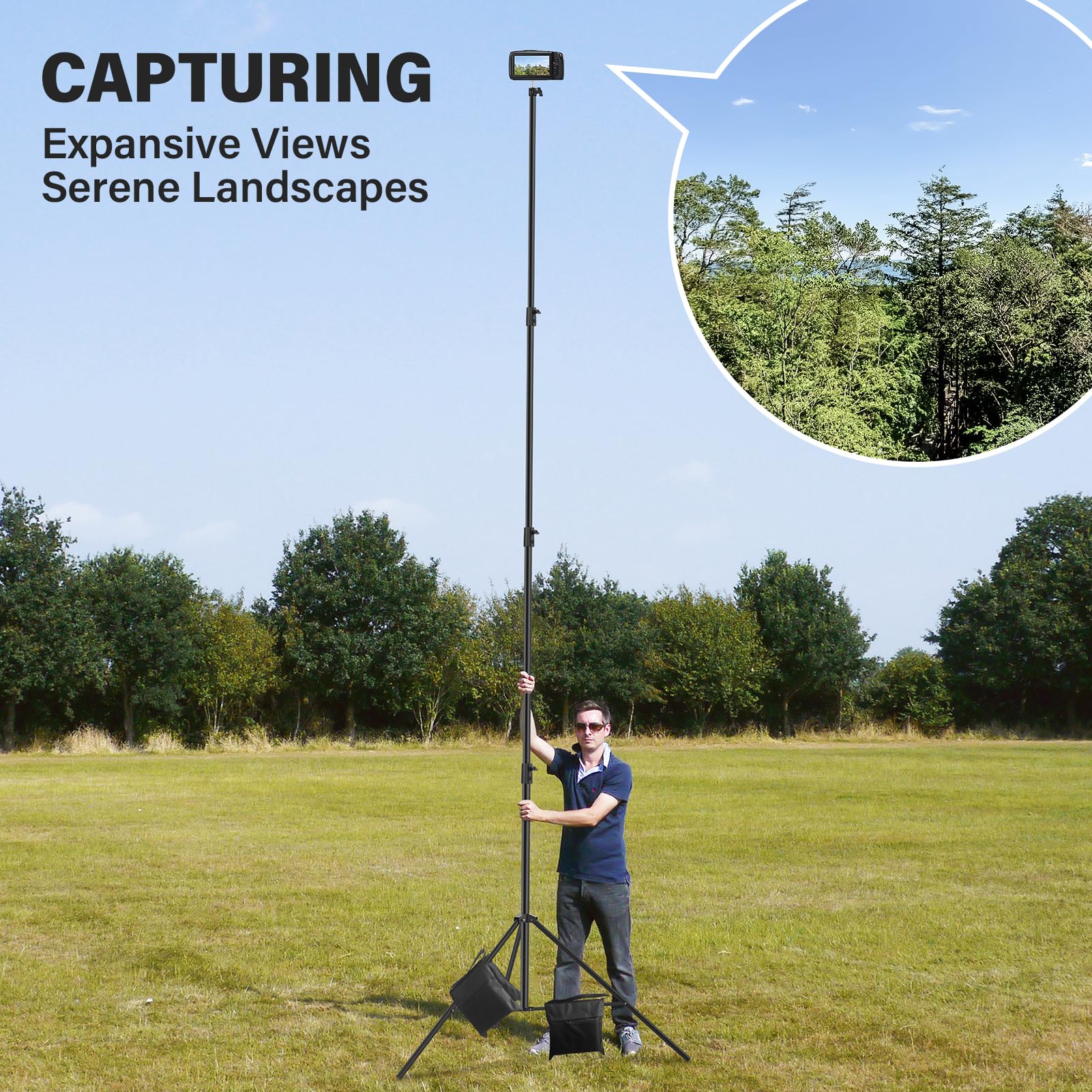 Sdfghj 16.4' Heavy Duty Extreme Tall Video Camera Sports Tripod Stand, 16.4Ft/500Cm Sky High Tripod Light Stand With 1/4"& 3/8" Screw Adapter, Non-Slip Feet Wind Resistant, For Soccer/Basketball Games