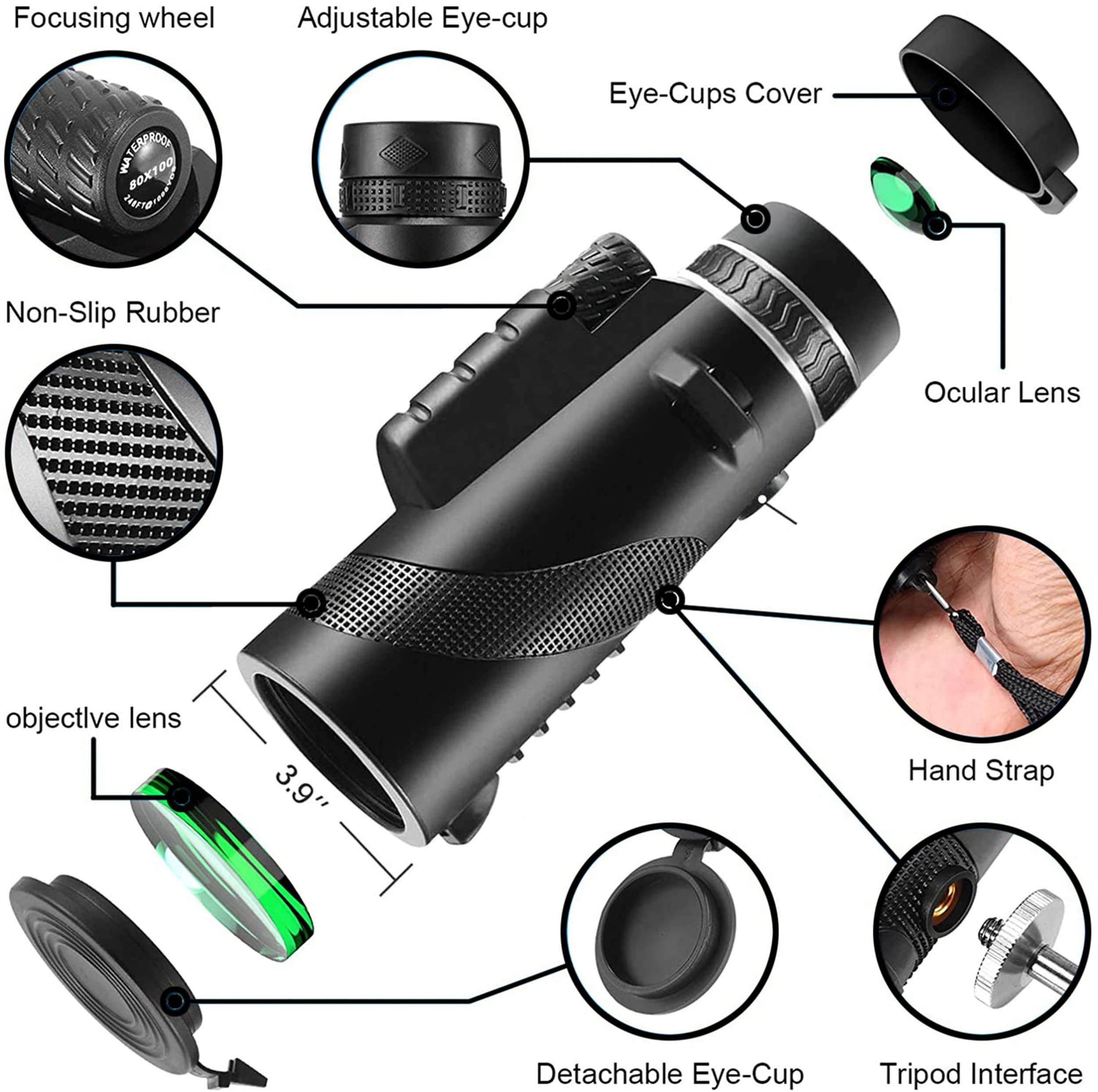 Physiophyx 80X100 Monocular-Telescope High Powered For Smartphone Monoculars For Adults High Definition For Stargazing Hunting Wildlife Bird Watching Travel Camping Hiking
