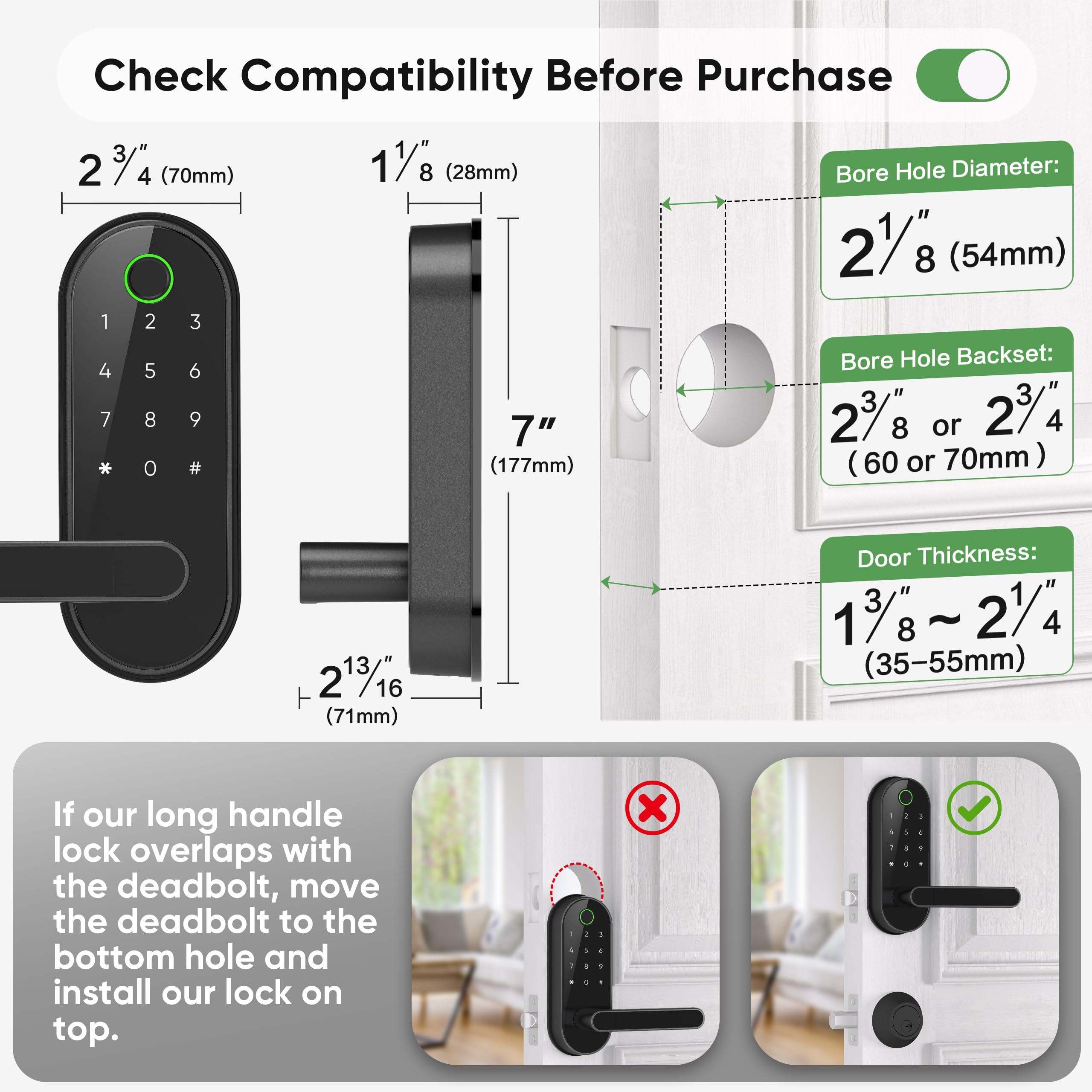 Dermum Keyless-Entry Fingerprint Digital Smart Lock: Electronic Door Lock With Code Passcode, Electric Door Knob, Biometric Door Handle (Black)