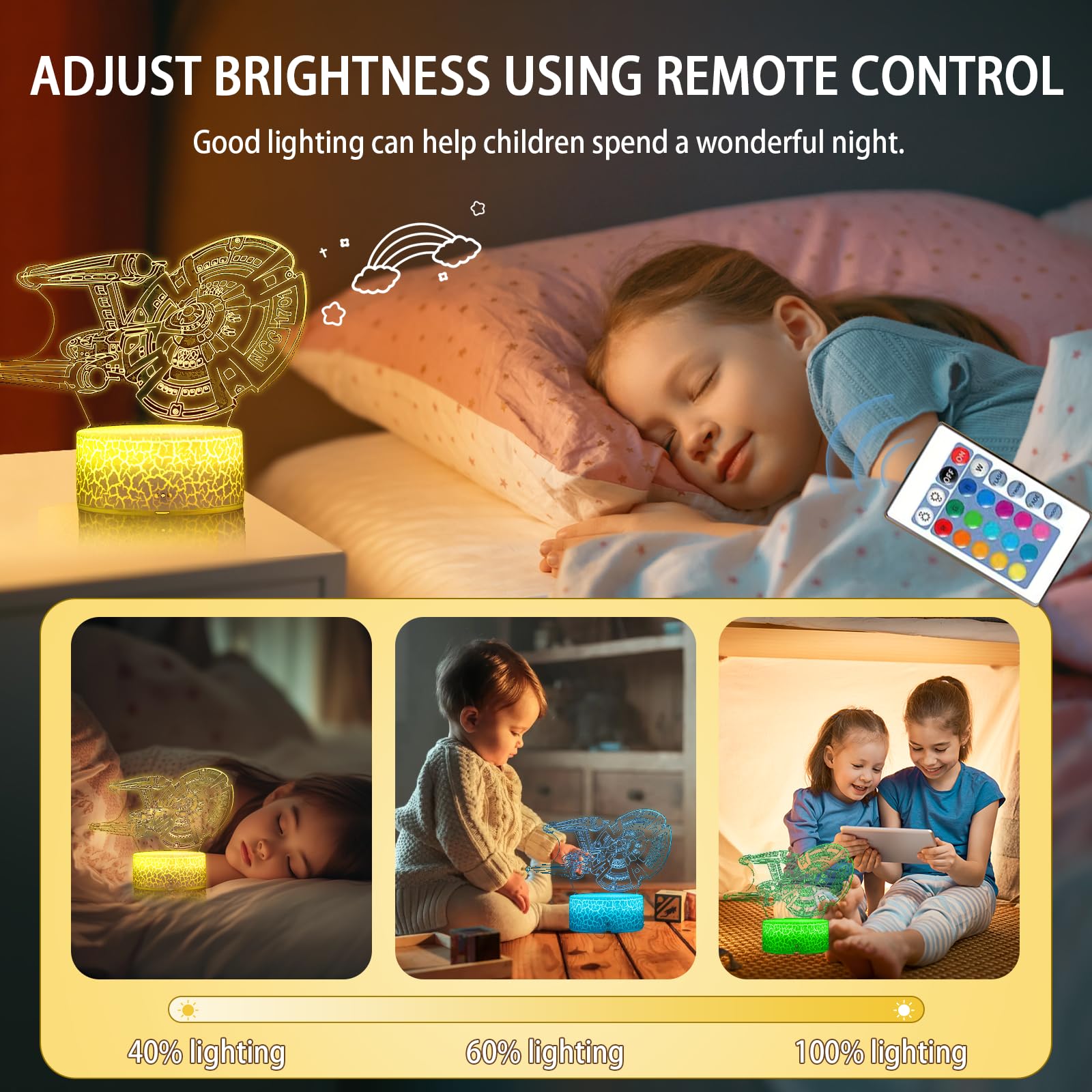 Dabaorry 3D Cool Night Ligh Led Table Lamp With Remote Control And Smart Touch Room Decor For Boy Girl Fans Birthday Christmas