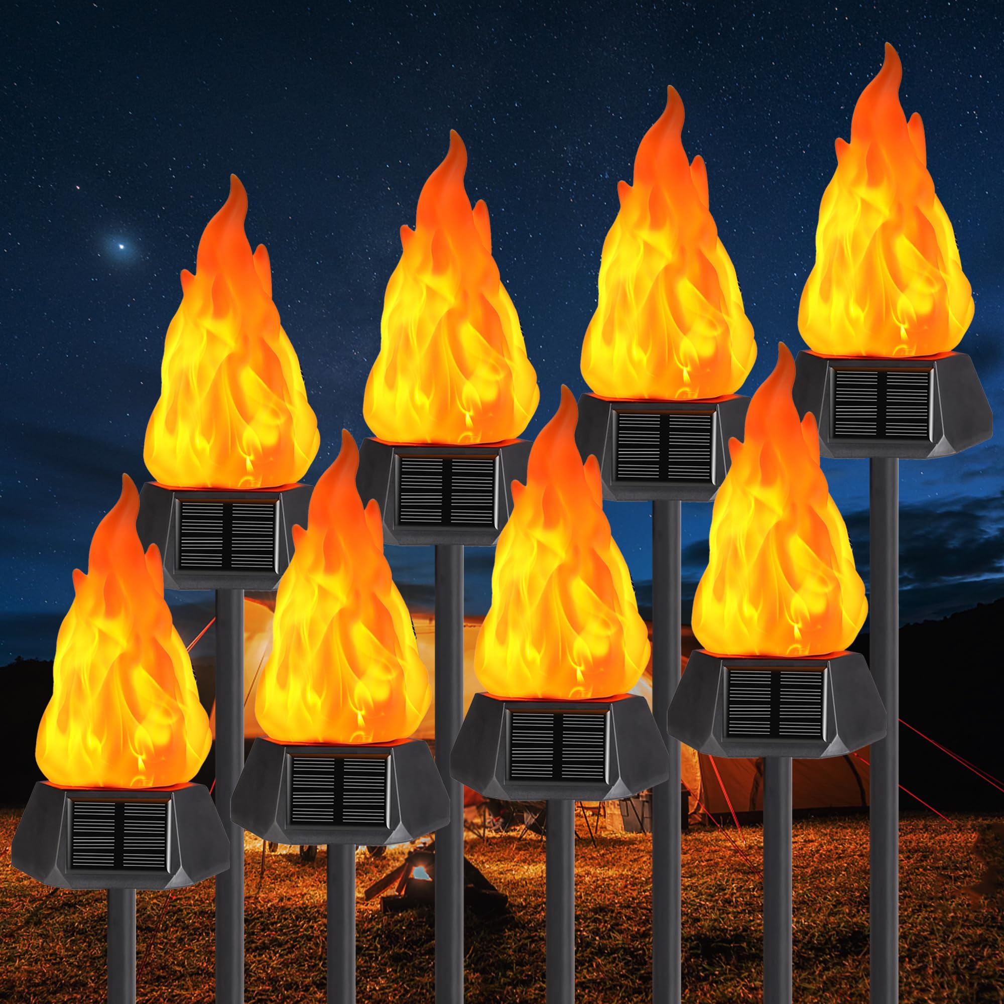 Toodour Solar Outdoor Torch Lights With Flickering Flame, Solar Pathway Decorative Lights, Waterproof Led Flame Torches For Outdoor Camping Garden Landscape Patio Path Yard Decorations - 8 Pack