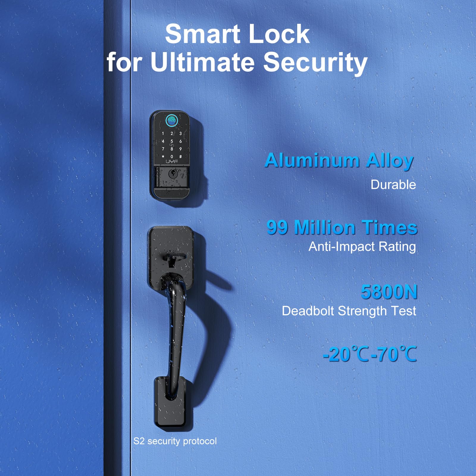 Uyf Wifi Front Door Lock Set: Keyless Entry Door Lock Deadbolt With Handle Set, Smart 360° Biometric Fingerprint Touchscreen Locks, Includes Gateway, Alexa Bluetooth App Control, Aluminum Alloy,Black