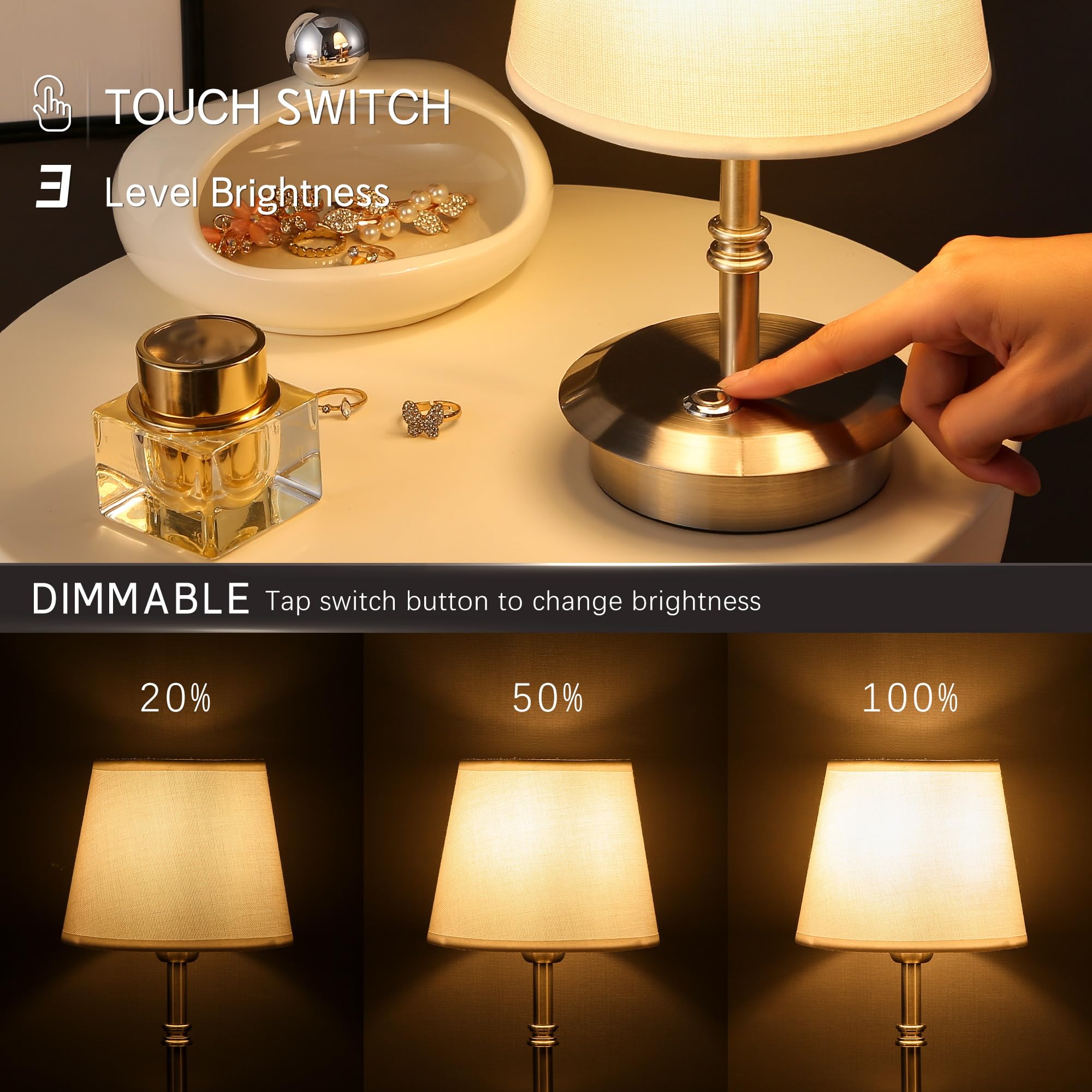 Anxingtools Mini – Cordless Led Table Lamp With Dimmer, Built-In Rechargeable Battery, 3-Level Brightness, Patio Table Lamp, Bedside Night Lamp, Ambient Light For Restaurant (Brushed Nickel)