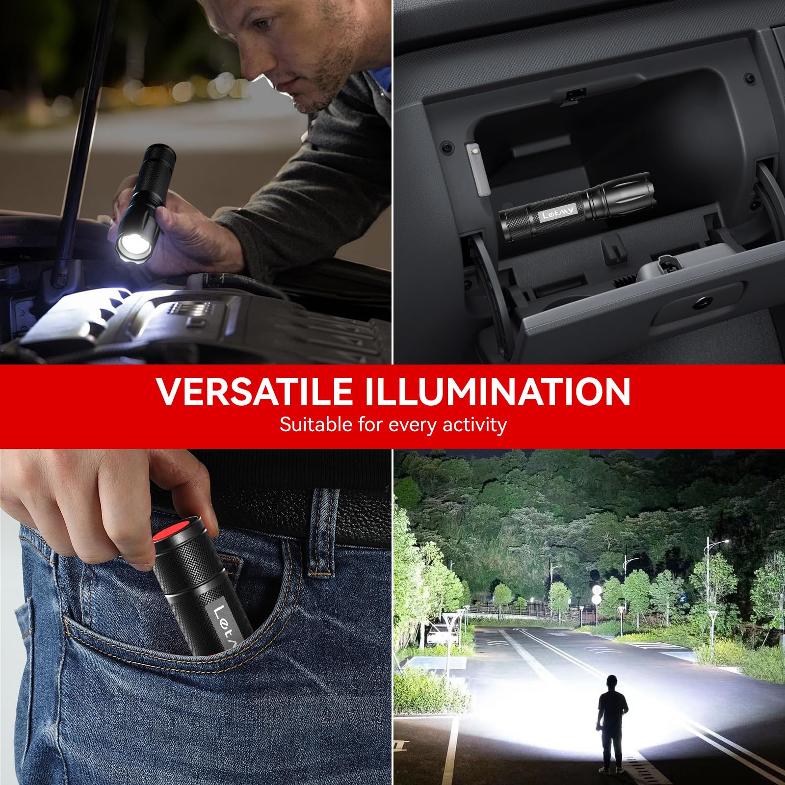 Letmy Tactical Flashlight S2000-2 Pack Bright Military Grade Led Flashlights High Lumens - Portable Handheld Flash Light, 5 Modes Zoomable Waterproof Flashlights For Home Emergency Camping Outdoor