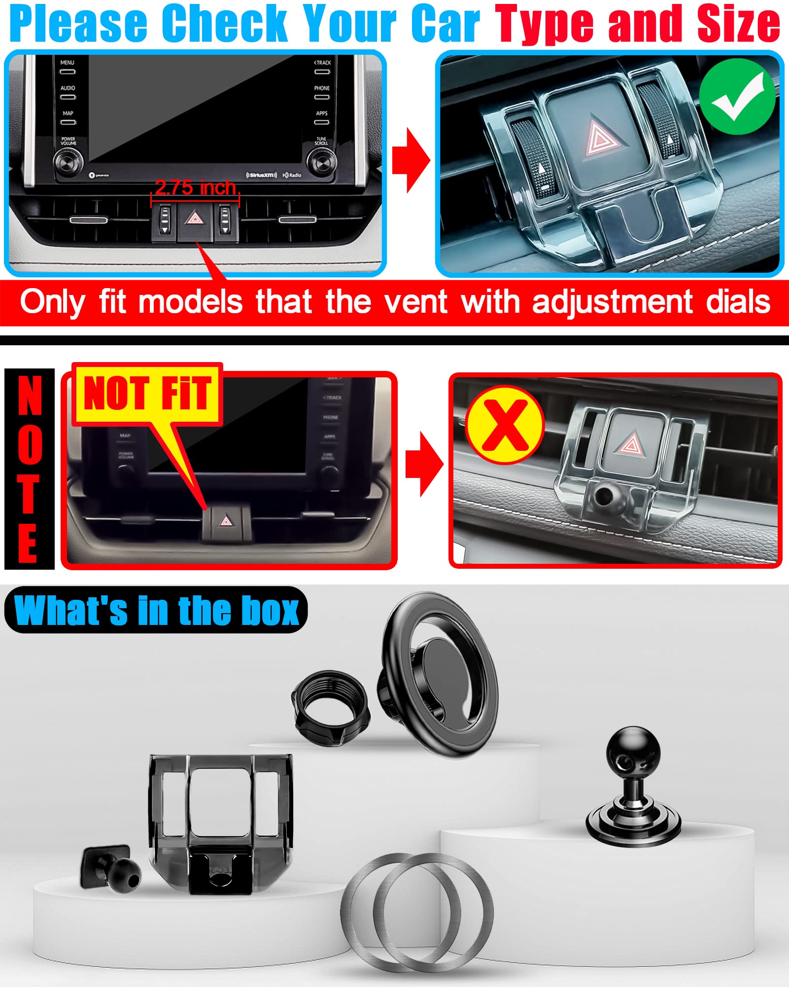 Ve Ve Power Phone Mount For Mag-Safe, Car Stand Holder, Only For (Toyota Rav4 2019 To  Premium Xle, Adventure, Trd Off-Road, Limited, Hybrid Xse), Must With Adjustment Wheel, Otherwise Not Fit