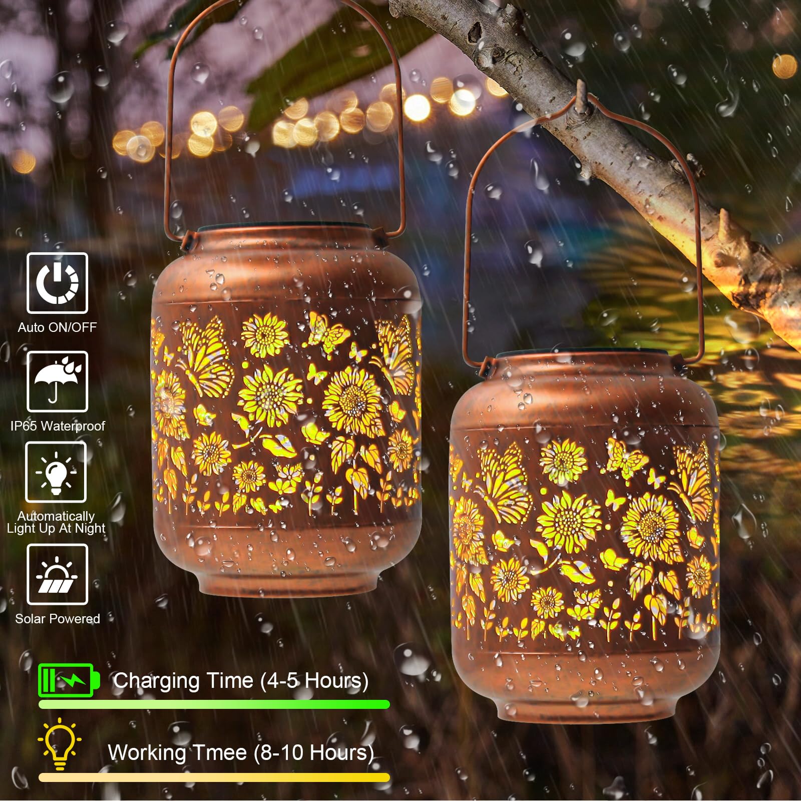 Kaioled Mothers Day  For Mom Birthday  For Women Grandma Solar Lanterns Outdoor Waterproof Butterfly Garden Decor Hanging Metal Lights Outside For Yard,Patio,Backyard,Porch
