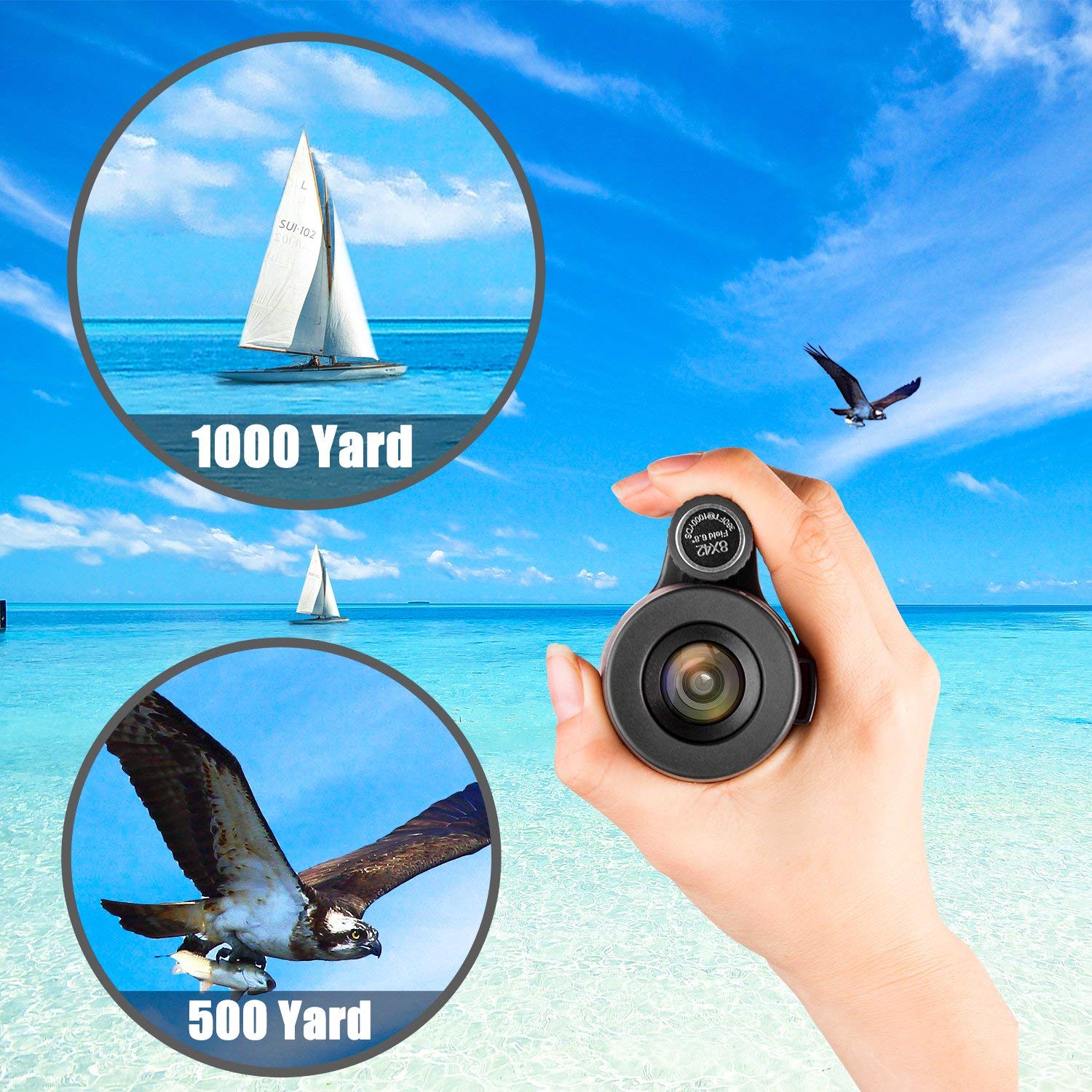 Feemic Monocular Telescope High Power 8X42 Monoculars Scope Compact Waterproof Fogproof Shockproof With Hand Strap For Adults Kids Bird Watching Hunting Camping Hiking Travling Wildlife Secenery
