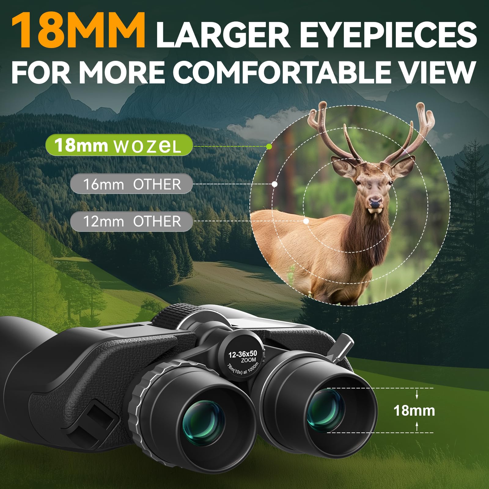 Wozel 12-36X50 High Powered Zoom Binoculars For Adults - Hd Professional Binoculars With Large Vision - Waterproof Binocular With Low Light For Bird Watching Travel Hunting Sports Cruise Outdoor
