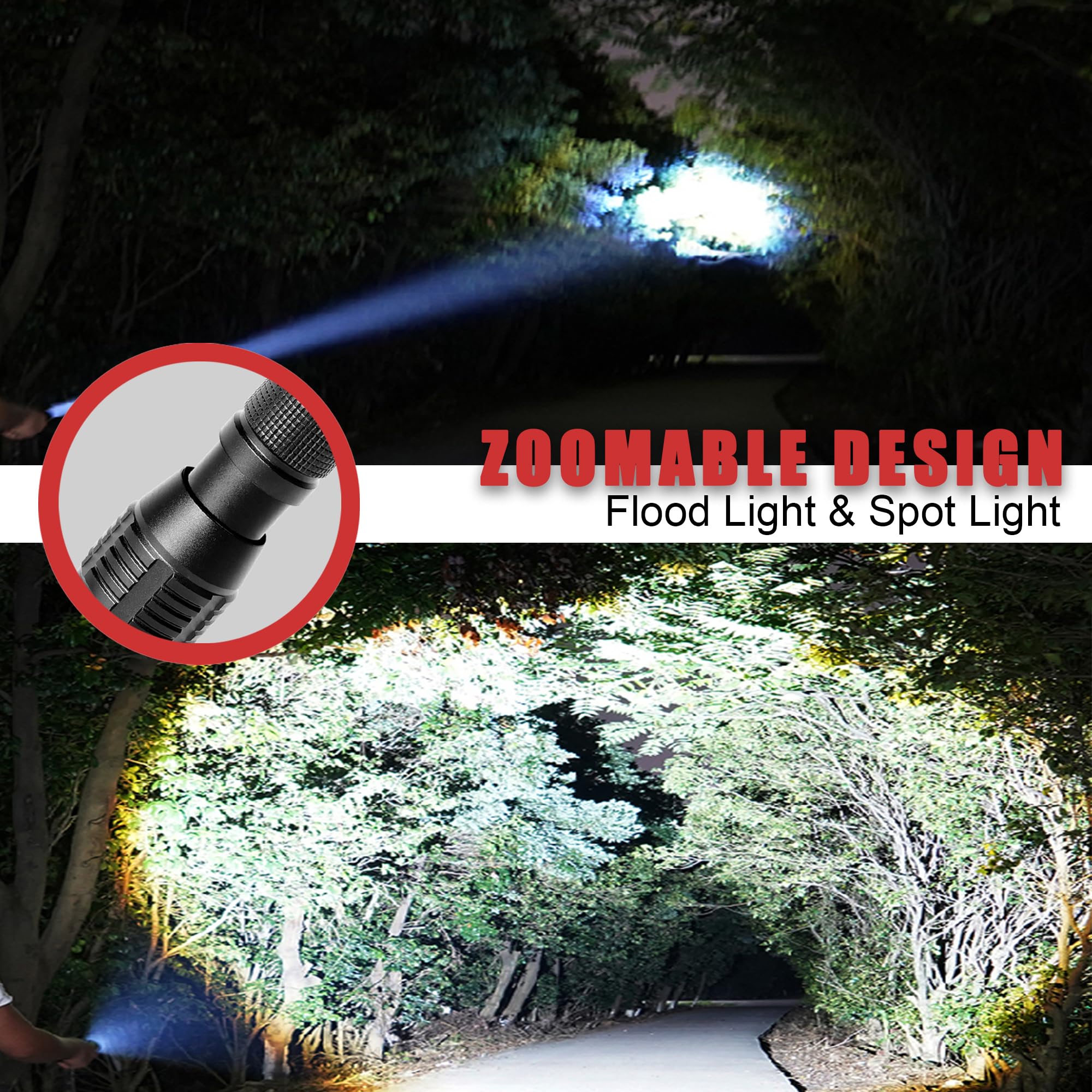 Xysrz Led Flashlight 3000 Lumen Zoomable Flash Light 3 Modes Water Resistant Handheld Torch, 2 Pack