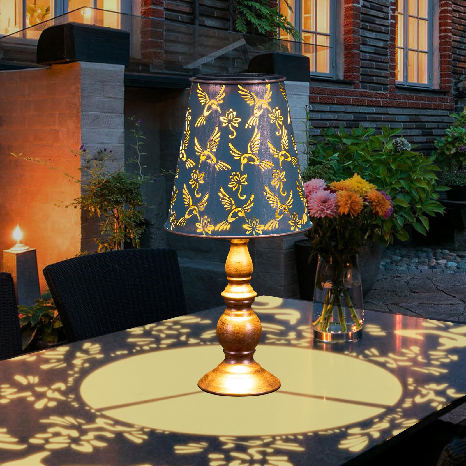 Pearlstar Solar Table Lamps Bedside Lamps - Hummingbird Garden Waterproof Cordless Solar Table Lamps For Patio Garden Pathway Yard