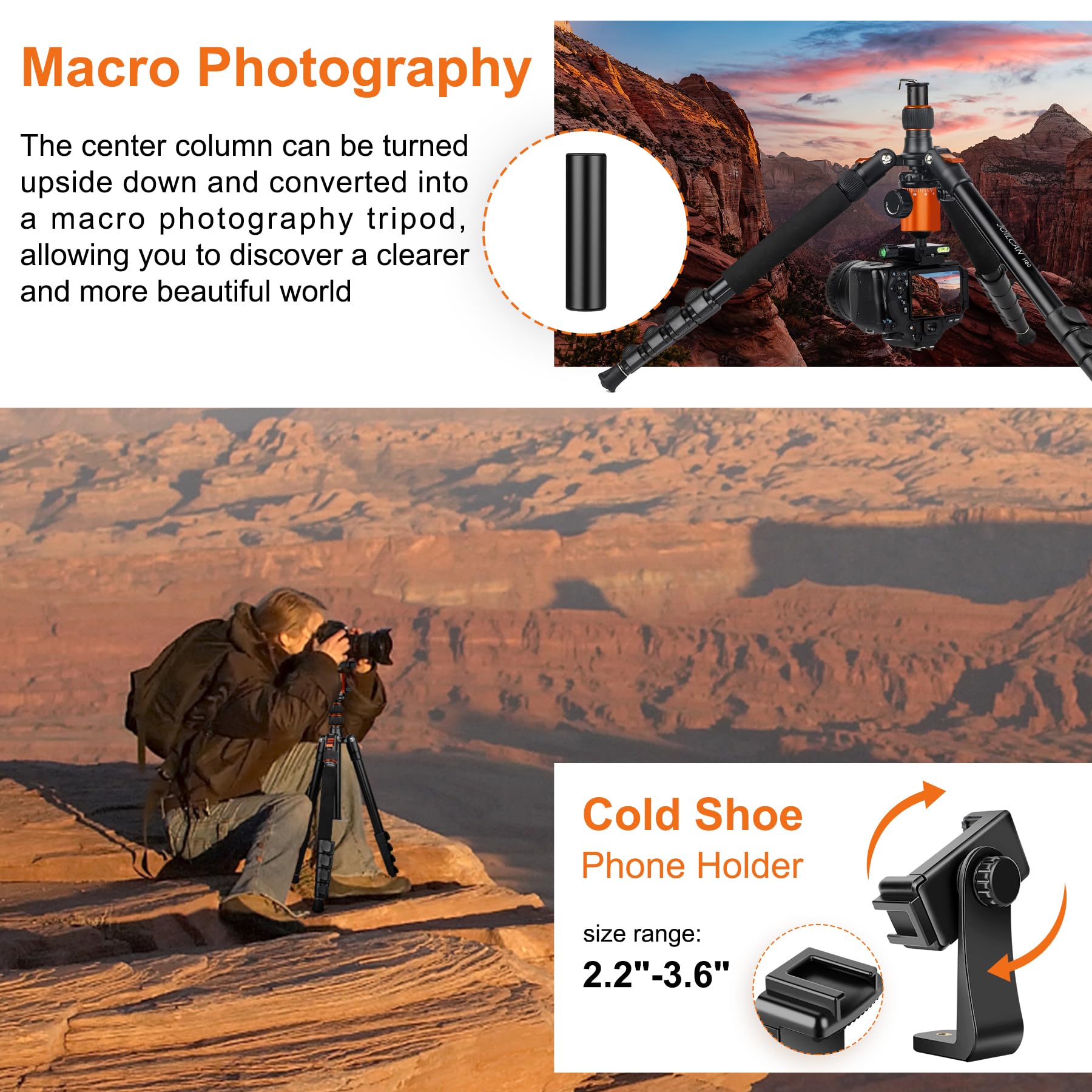 Joilcan Tripod For Camera, 81" Aluminum Camera Tripod, 83" Dslr Tripods & Monopods, Heavy Duty Travel Tripod For Binoculars Spotting Scope Telescope, Professional Complete Tripod Units, Payload 35Lb