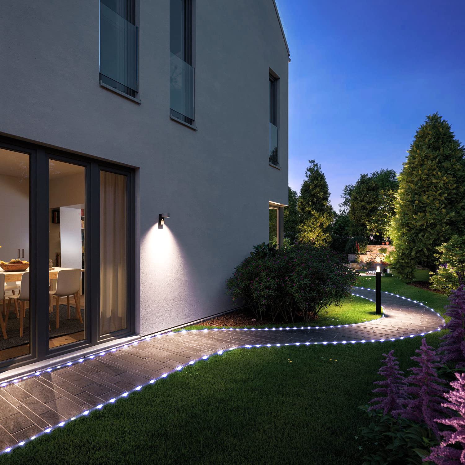 Potive 2 Pack White Solar Rope Lights And 2 Pack Warm White Solar Rope Lights
