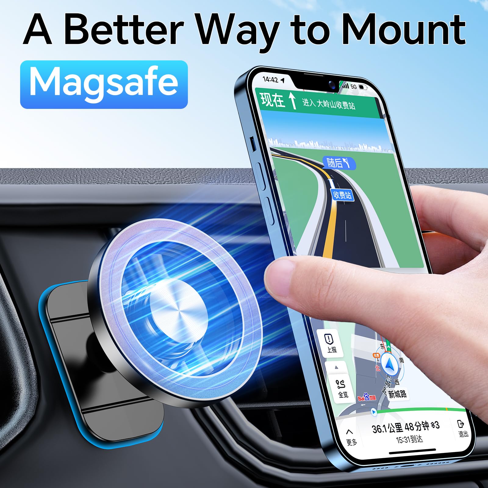 Kaistyle For Magsafe Car Mount Vent【20 Strong Magnets】For Iphone Magnetic Car Mount【360°】Cell Phone Mount For Car【Hands 】Air Vent Phone Holder For Car Accessories For Women Men Iphone 16 15 14 13 12 Plus