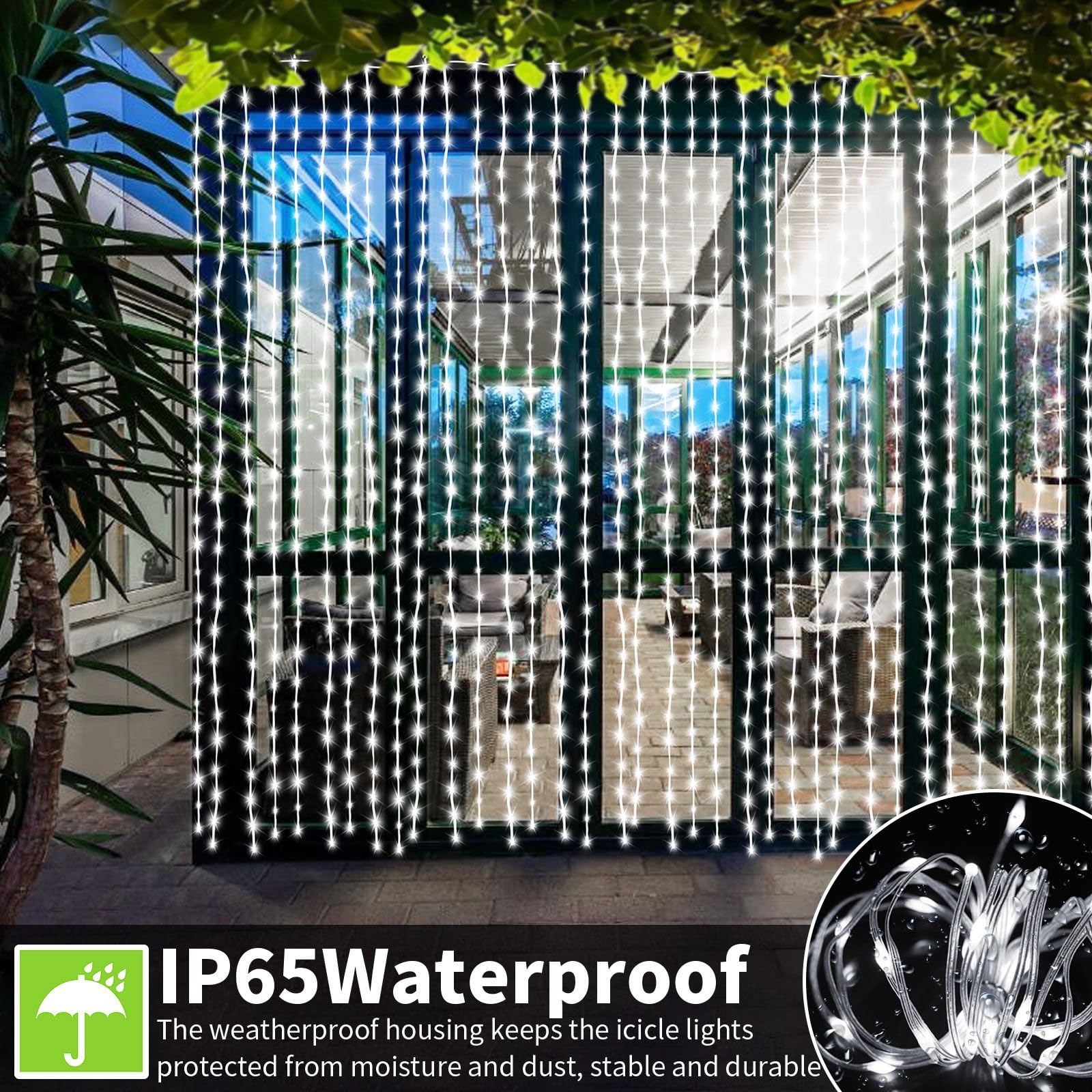 Ryblgled 300 Led Curtain Lights Battery Operated, 2Pack 10Ftx10Ft Battery Power Fairy Curtain String Lights With Remote Timer, For Outside Patio Backdrop Indoor Bedroom Wedding Decor Cool White