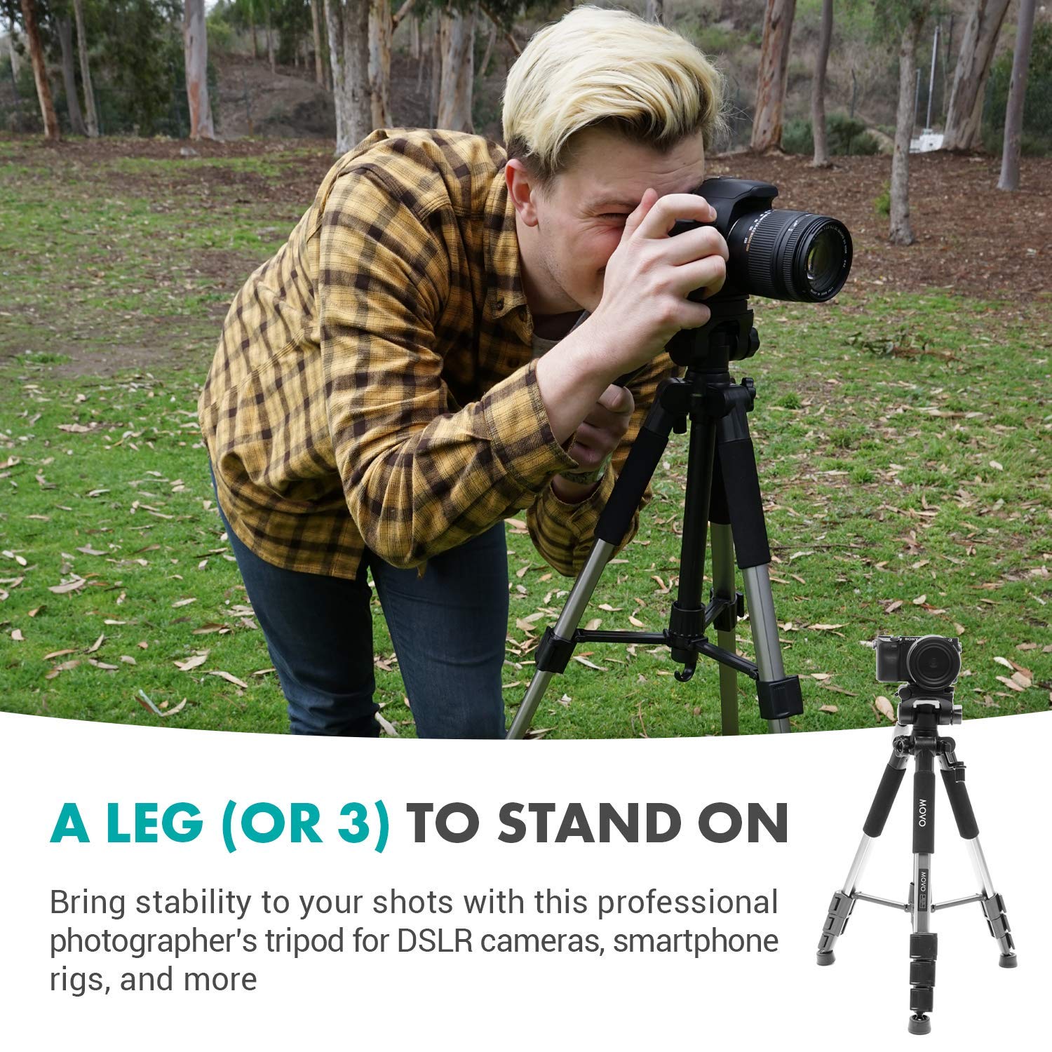 Movo Mv-T5 57-Inch Video Camera Tripod Stand With Pan Head - Lightweight Tripod For Camera And Phone Videos, Vlogging, Film - Aluminum Travel Tripod For Dslr Camera With Digital Camera Tripod Mount