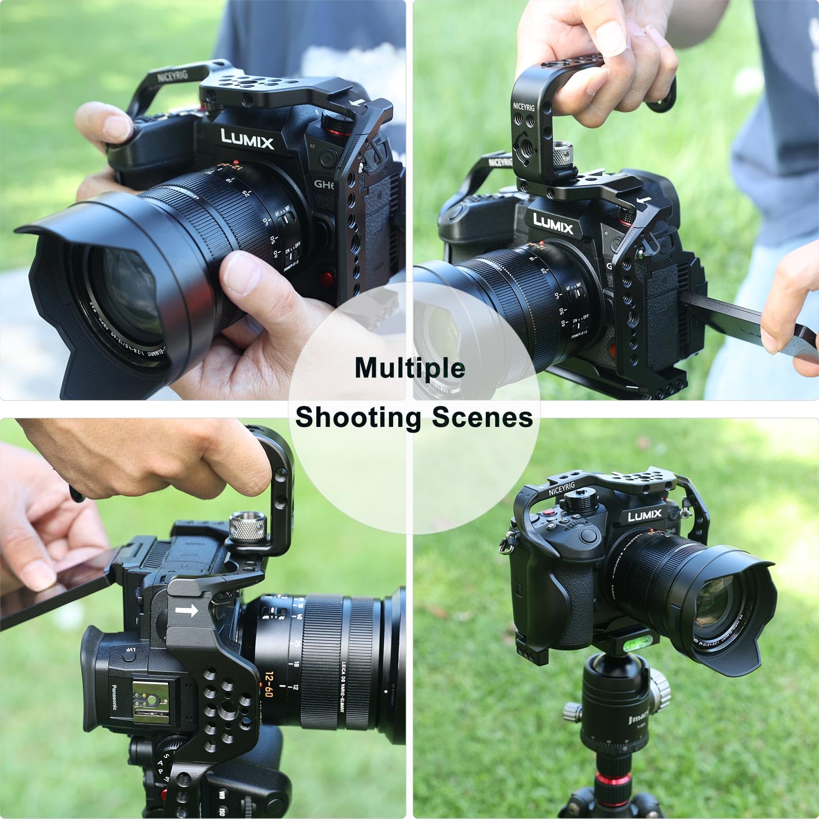 Niceyrig Gh7 Gh6 Camera Cage For Panasonic Lumix Gh7/Gh6, Dslr Stabilizer Videomaking Rig Streamline Full Cage With Comfortable Grip, Quick Release Bottom Plate For Arca-Standard - 518