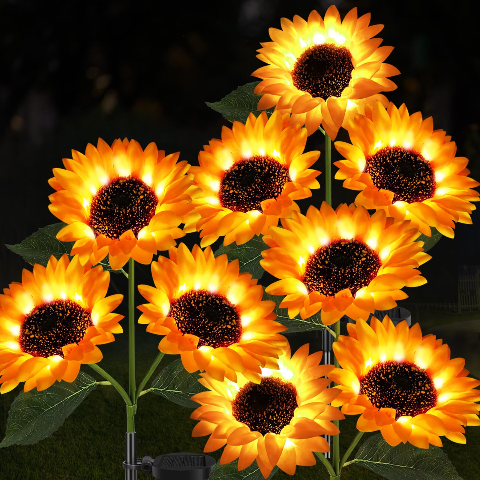 Etre Jeune Garden Lights Solar Powered, 3 Pack Solar Outdoor Lights With 9 Bigger Sunflower Waterproof Realistic Solar Flowers Lights For Patio Pathway Walkway Landscape Yard Decorations