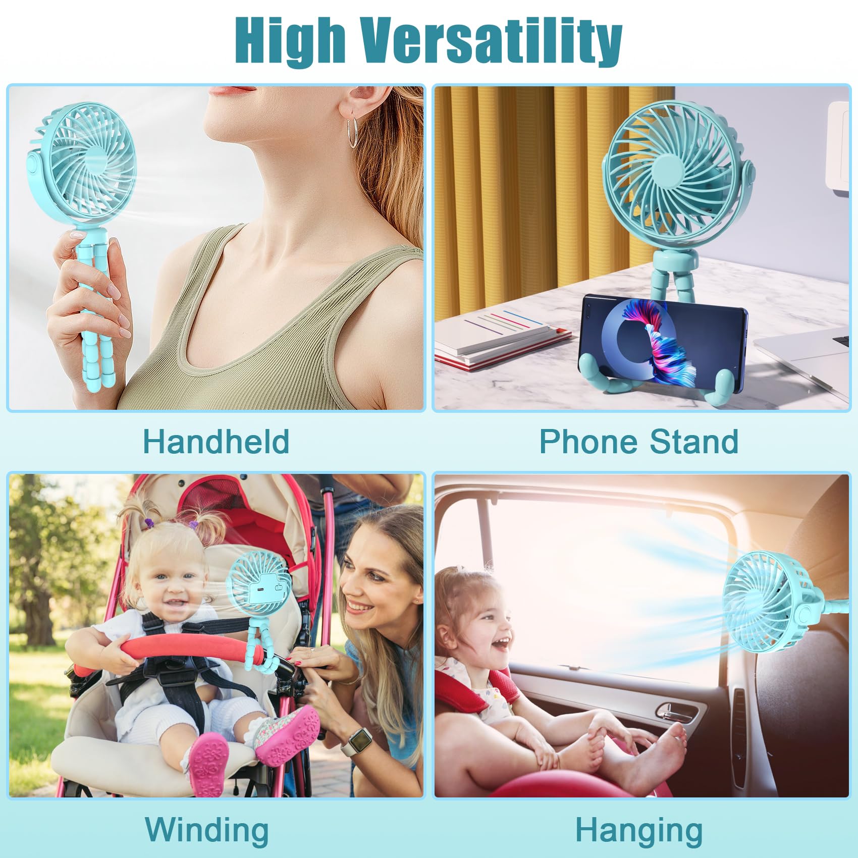 Jyjzpb Portable Stroller Fan Clip On Flexible Tripod For Baby, 3 Speed Rechargeable Small Personal
