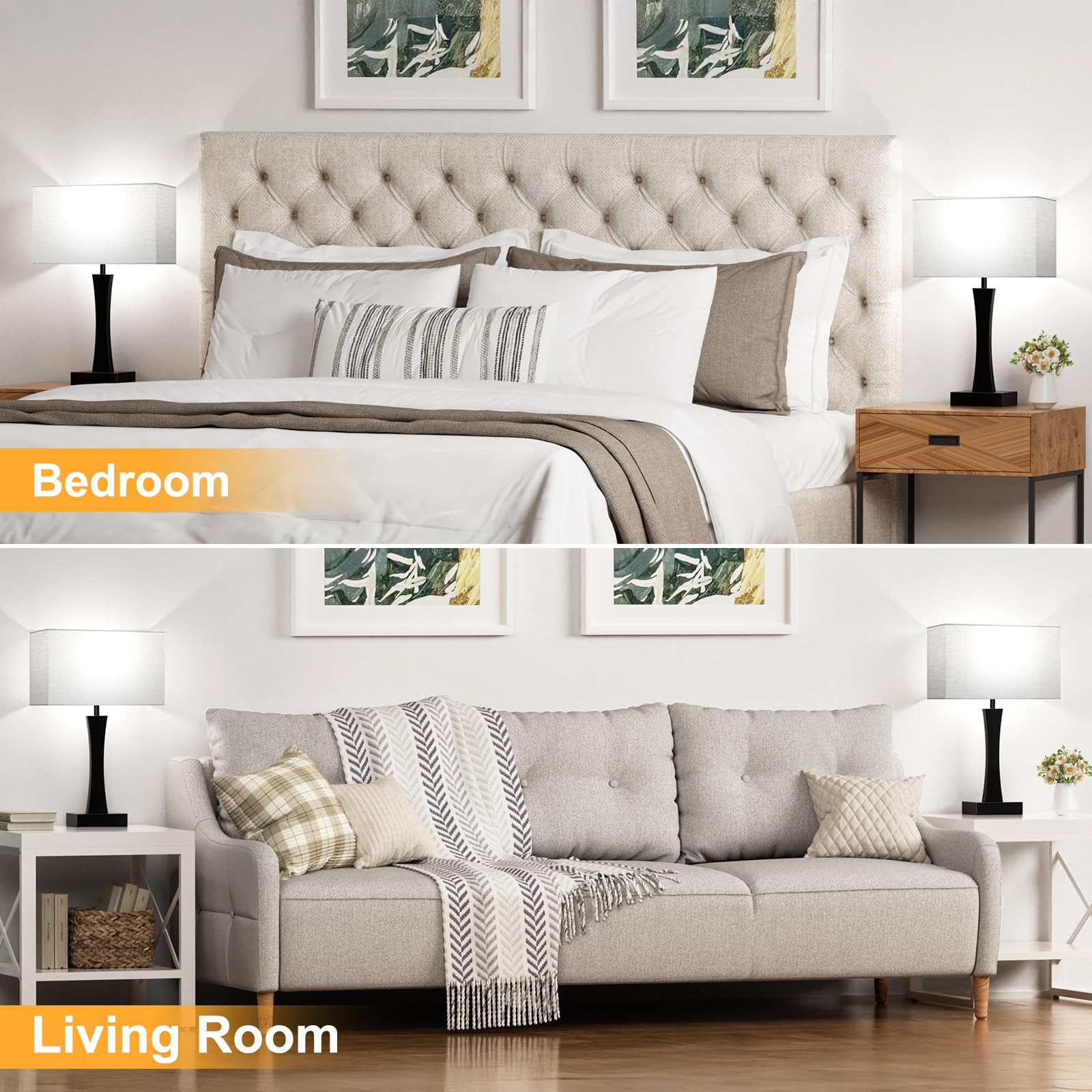 Seealle Bedside Lamps For Night Stands - 3 Way Dimmable Table Lamp For Bedroom With Usb C+A Ports,Modern Bedside Lamps Set Of 2, Touch Lamps For Nightstand Living Room Side Table End Tables(Bulbs Included)