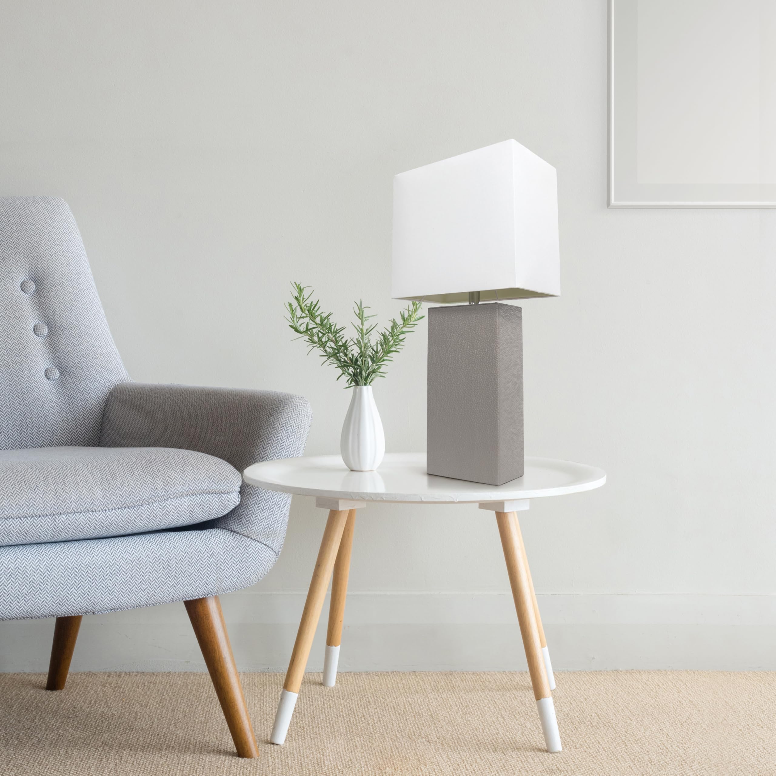 Lalia Home Lexington 21" Leather Base Modern Home Décor Bedside Table Lamp For Living Room, Bedroom, Entryway, Foyer, Or Office With White Rectangular Fabric Shade (Gray)