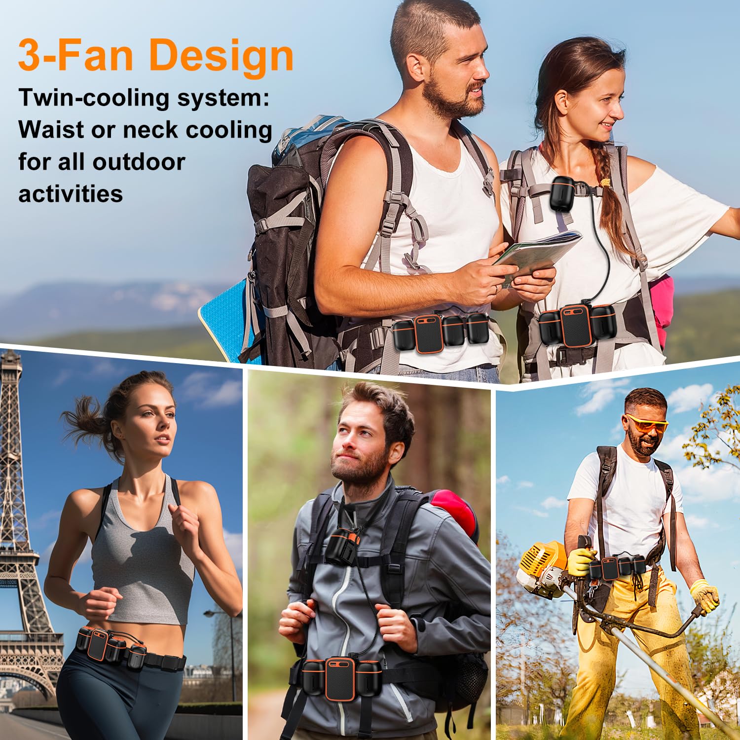 Portable Waist Fan, 3 Fan Design,10000Mah Rechargeable Belt Fan,Large Air Volume For Farm/Outdoor