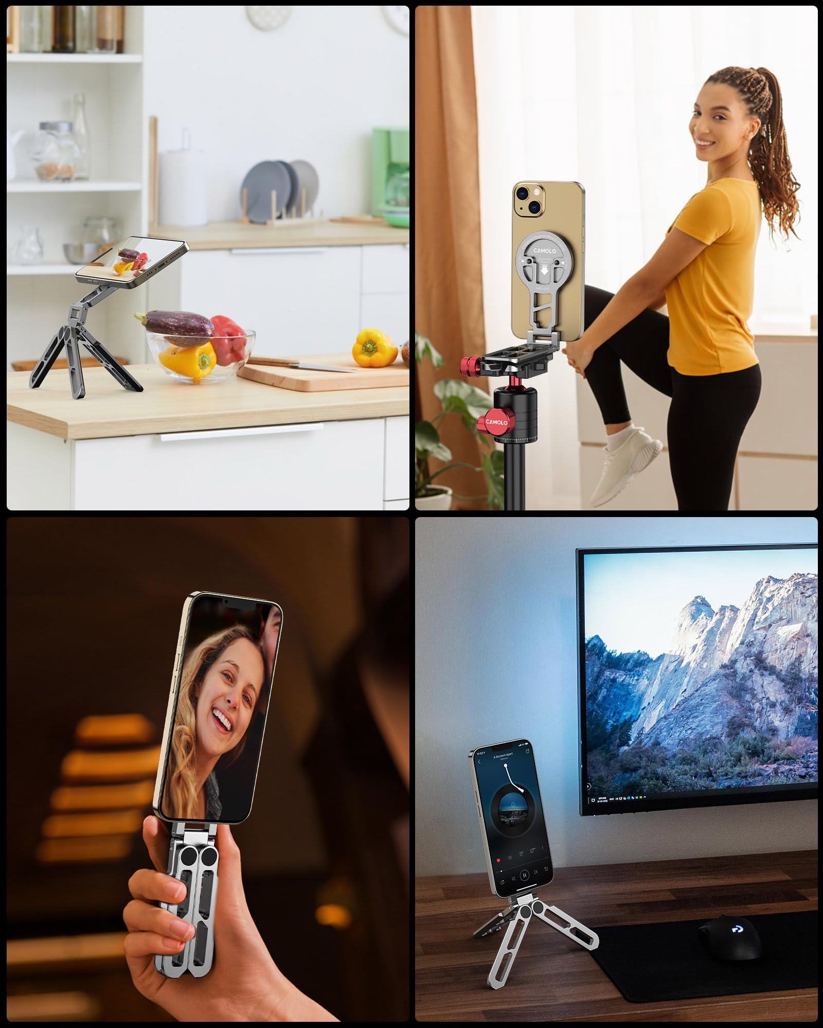 Camolo Magsafe Tripod, Foldable Phone Holder, Desk Stand, Arca-Swiss & Cold Shoe Mount For Iphone 16/15/14/13/12, Video & Travel