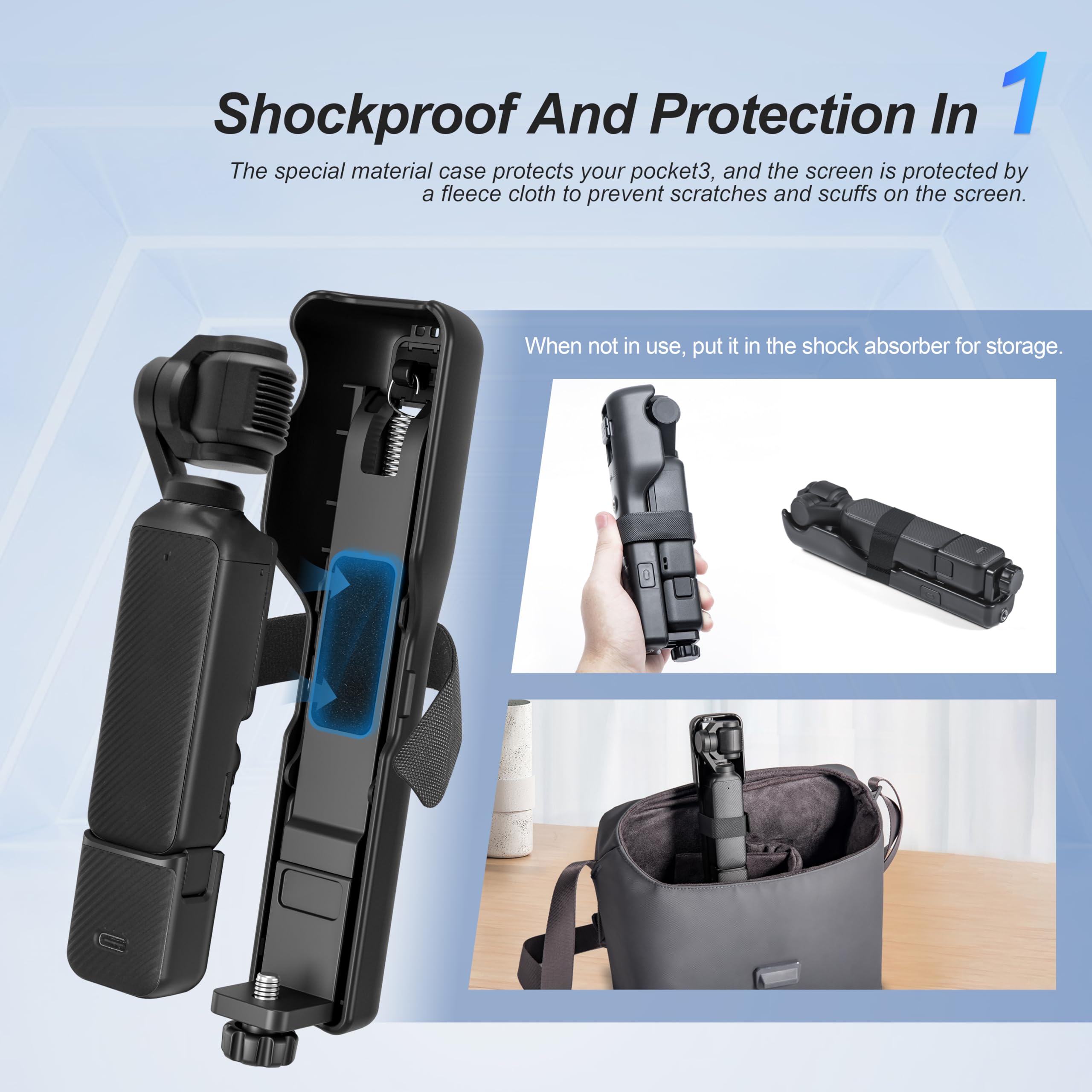Startrc Osmo Pocket 3 Handheld Stabilizer, Mini Z-Axis Anti-Shake Handle Grip Holder Storage Protective Case For Dji Osmo Pocket 3 Creator Combo Accessories For Camera Vlog Live Shooting Video