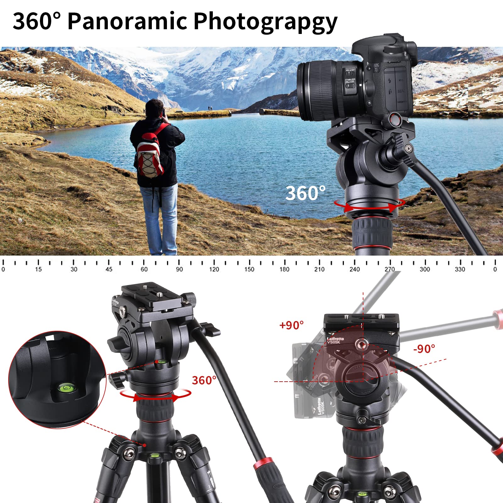 Leifrotto 62'' Camera Tripod With Fluid Head, Monopod Tripod Aluminum, For Dslr Camera Camcorder, Compatible For Cannon Nikon Camera, Max Load 11 Lbs