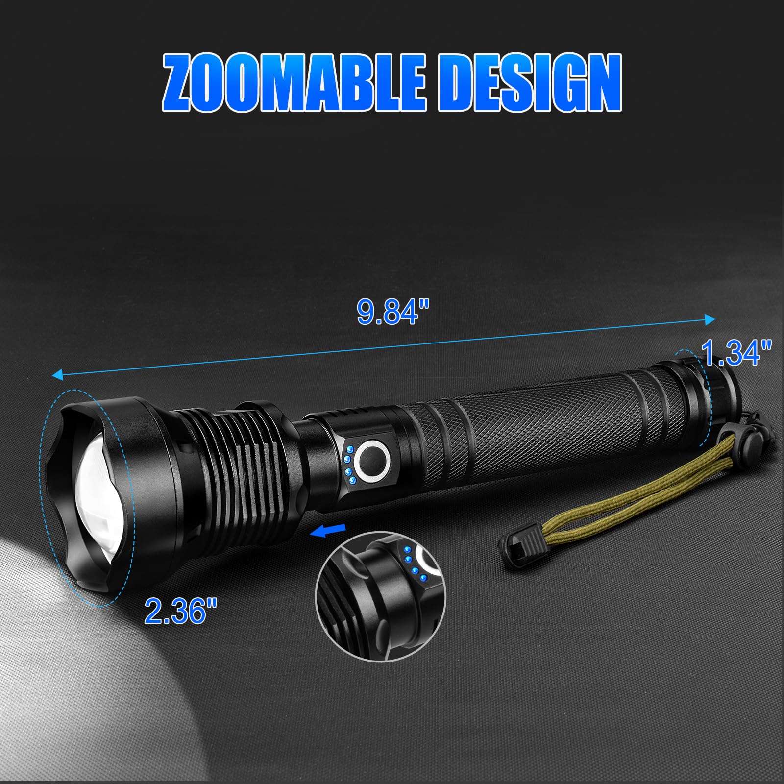 Hlec Flashlights High Lumens, 990000Lm Rechargeable Flashlight Super Bright, Adjustable Focus Tactical Flashlight,5Modes Powerful Led Flash Light, High Brightness & Longer Usage Time (10.6" D X 2.1" W)