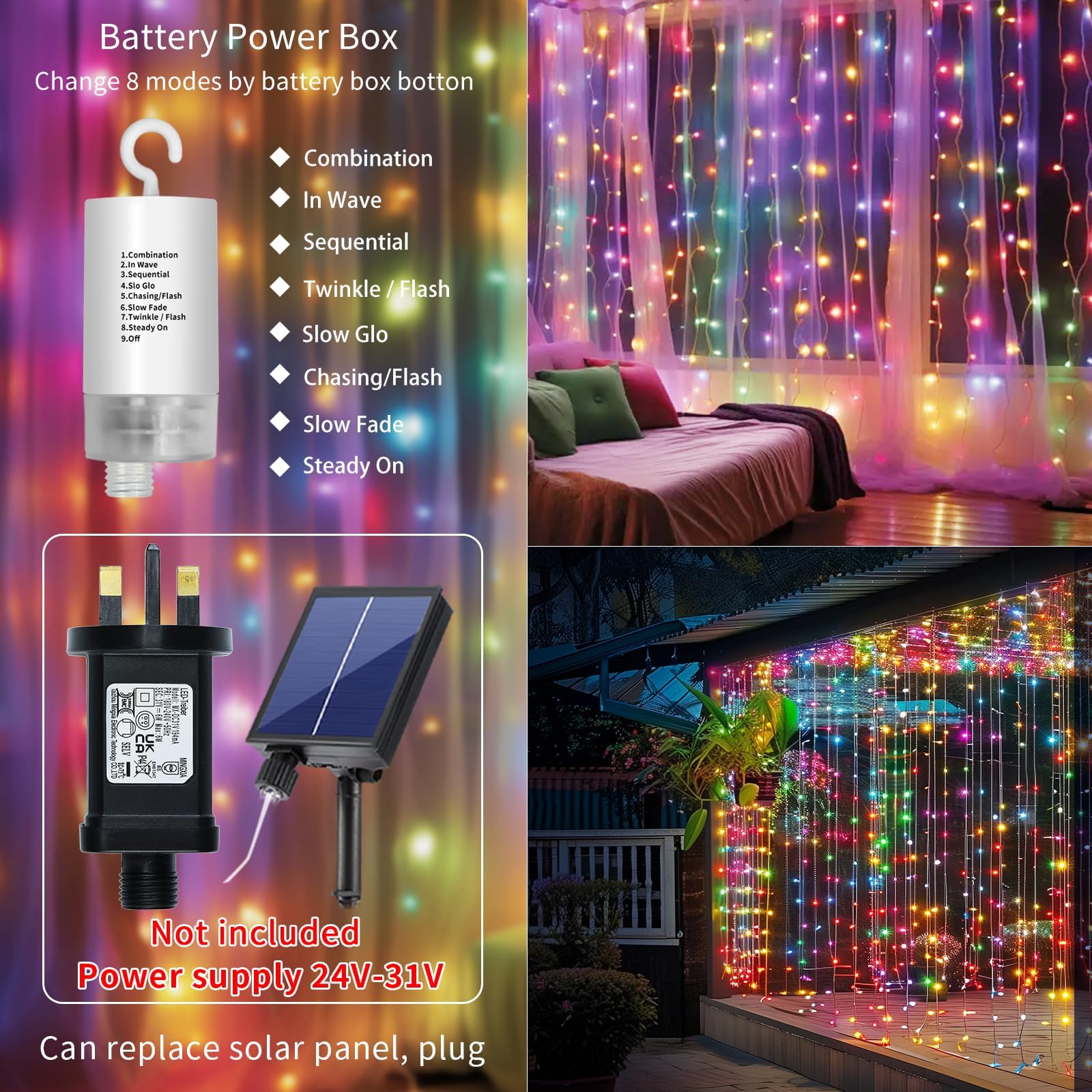 Qlirjad Curtain Lights Battery Operated 10X10Ft 300Led Waterproof Waterfall Light With 8 Modes Remote Dimmable Timer Memory Twinkle Fairy String Lights For Outdoor Indoor Gazebo Wedding Pergola Patio Bedroom