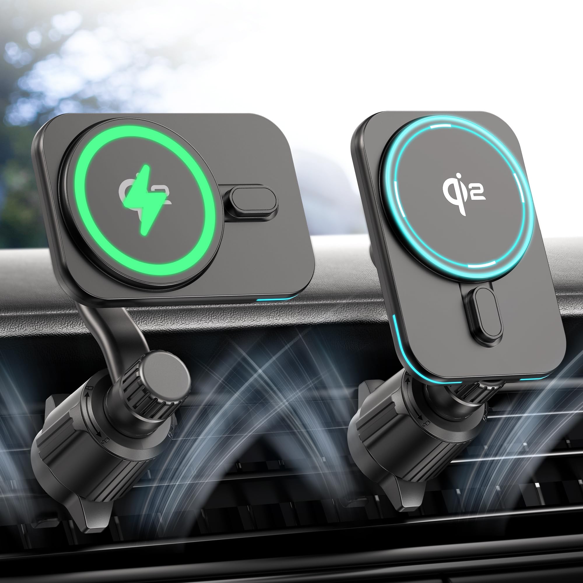 Gumosh For Qi2 15W Magsafe Car Mount Charger, [More Stable & Faster] Vent Magnetic Wireless Car Charger, Hands 360°Rotation Air Vent Phone Mount Holders For Iphone 16/15/14/13/12, With Charging Adapter