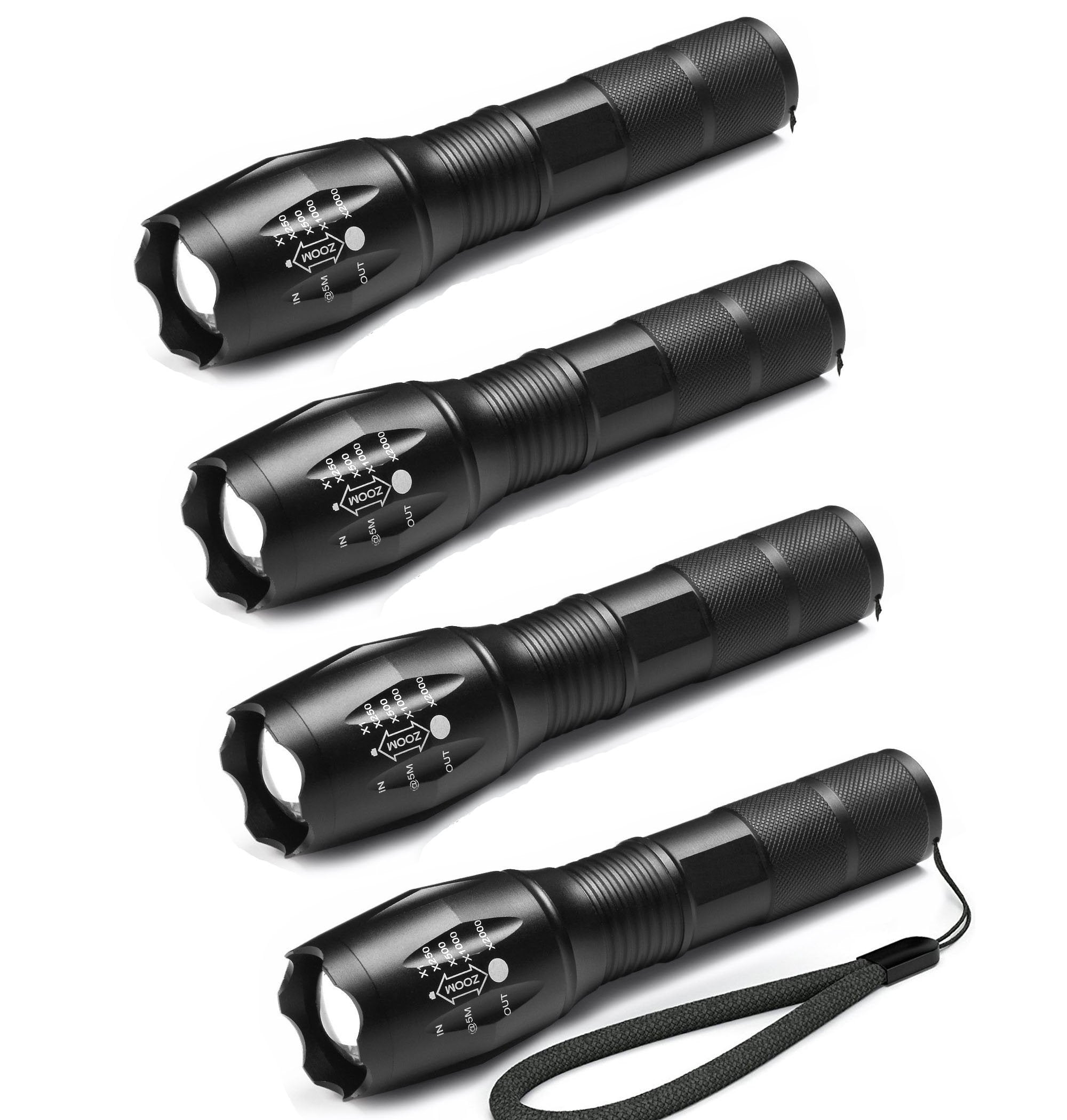 Bestsun 4 Pcs Military Grade 5 Mode Super Bright 3000 Lumens Tactical Led Waterproof Flashlight - Best For Camping Hiking Emergency