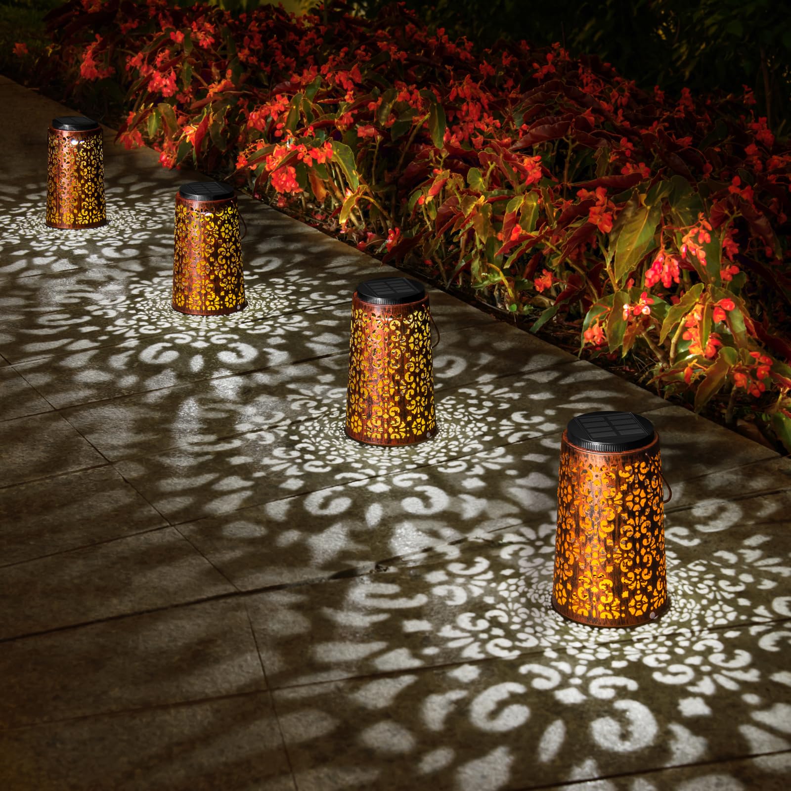 Molebit 4 Pack Solar Hanging Lanterns Outdoor, 2 Modes Adjustable White & Warm Light, Auto On/Off Metal Waterproof Solar Lights For Patio Garden Wall & Tabletop Decor