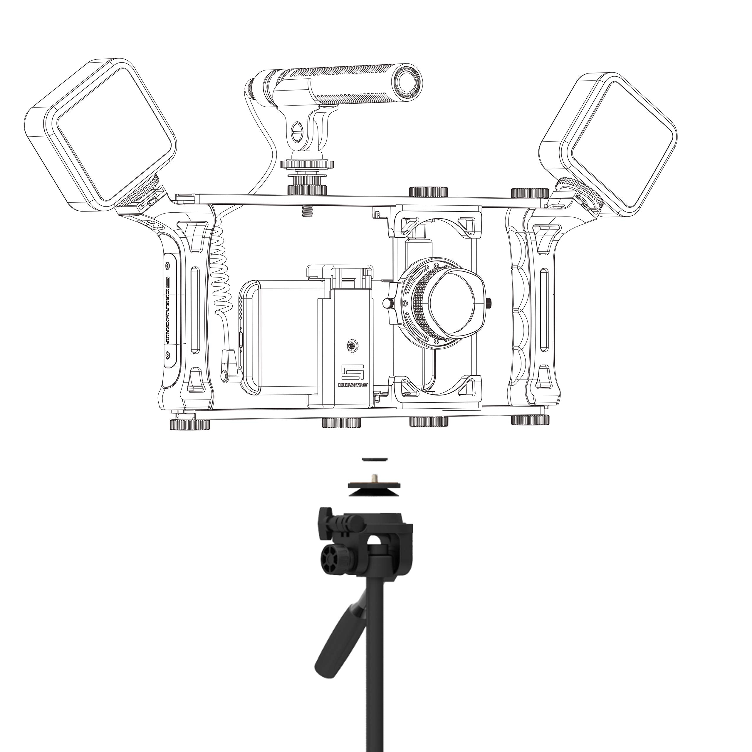 Dreamgrip Enhanced Lightweight Video Tripod 142Qr-4Y With Extra Original Track Connector For Rig Systems And Quick Release Plate, Compatible For Any Smartphone, Any Action, Dslr, Or Mirrorless Cameras