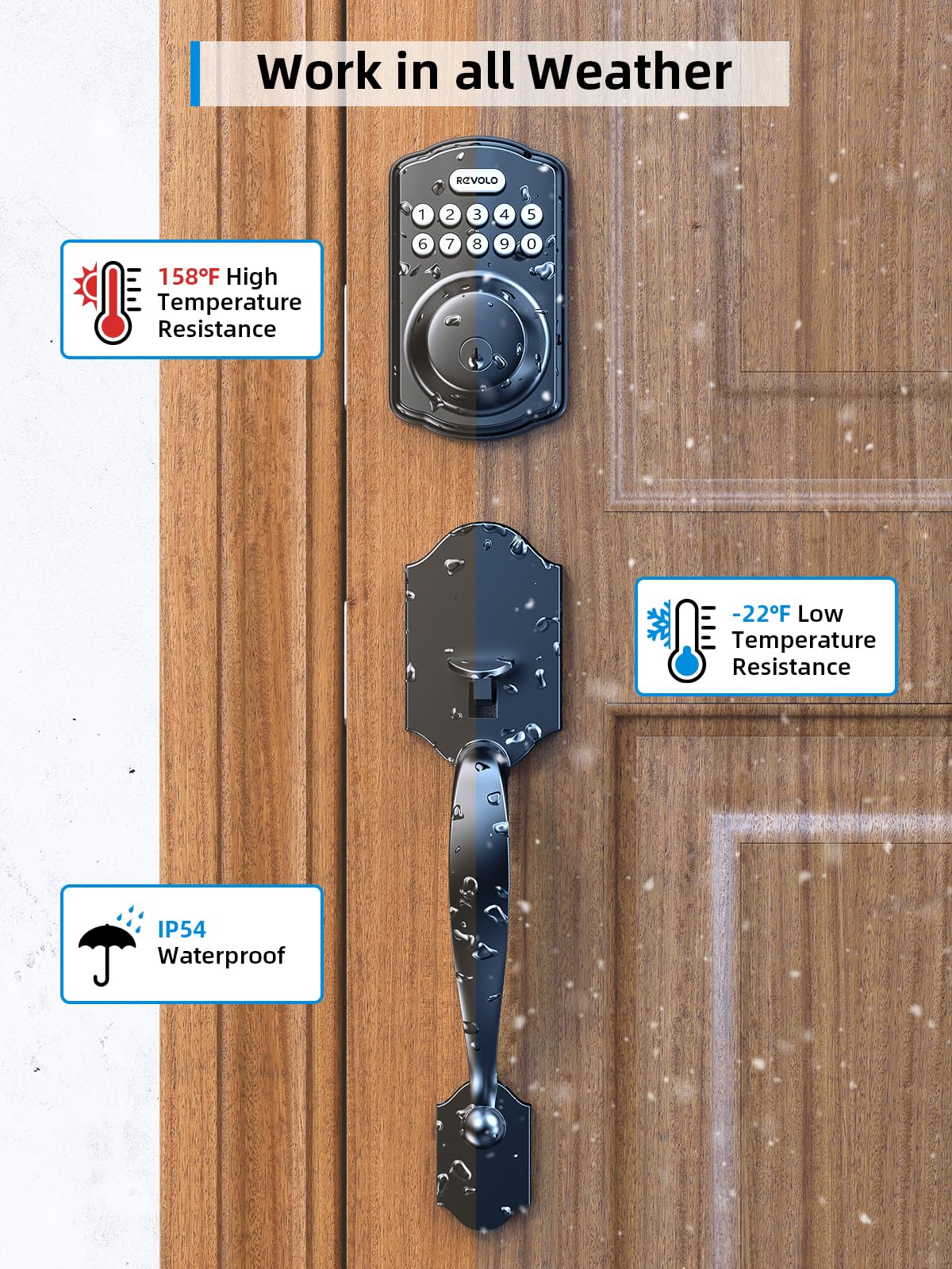 Revolo Re001 Electronic Keypad Deadbolt, Keyless Entry Door Lock, Smart Keyed Entry With Handle, Auto Lock, Front Door Handle Sets, Anti-Peeking Password, Matte Black