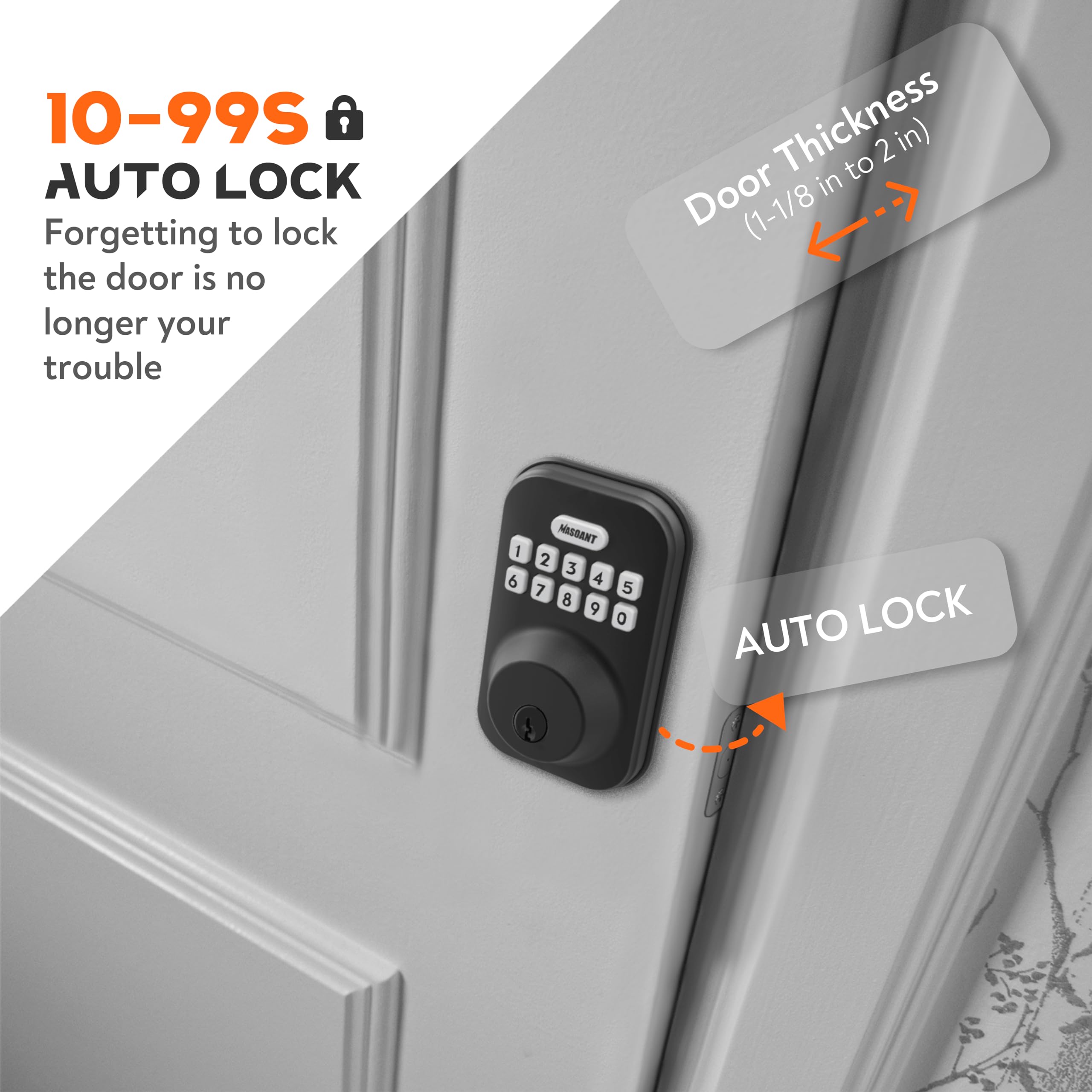 Masoant Keypad Deadbolt Lock Electronic Keyless Front Door Auto Lock Easy Installation Digital Code Anti-Peeping Password Weatherproofing Matte Black