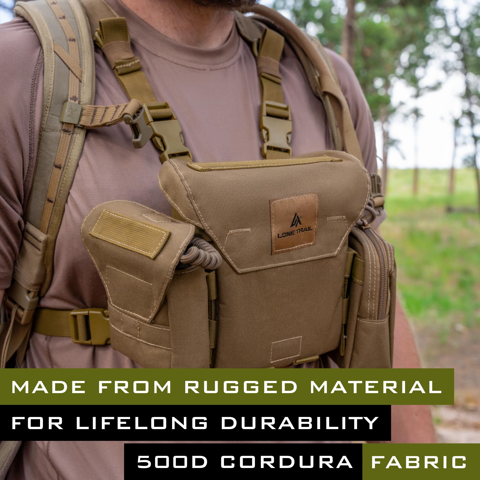 Lone Trail Waterproof Binocular Harness Chest Pack - Lightweight Bino Harness With Rangefinder Pouch, Binocular Case Chest Harness With Silent Magnetic Closure - Molle System Hunting Gear For Hunting