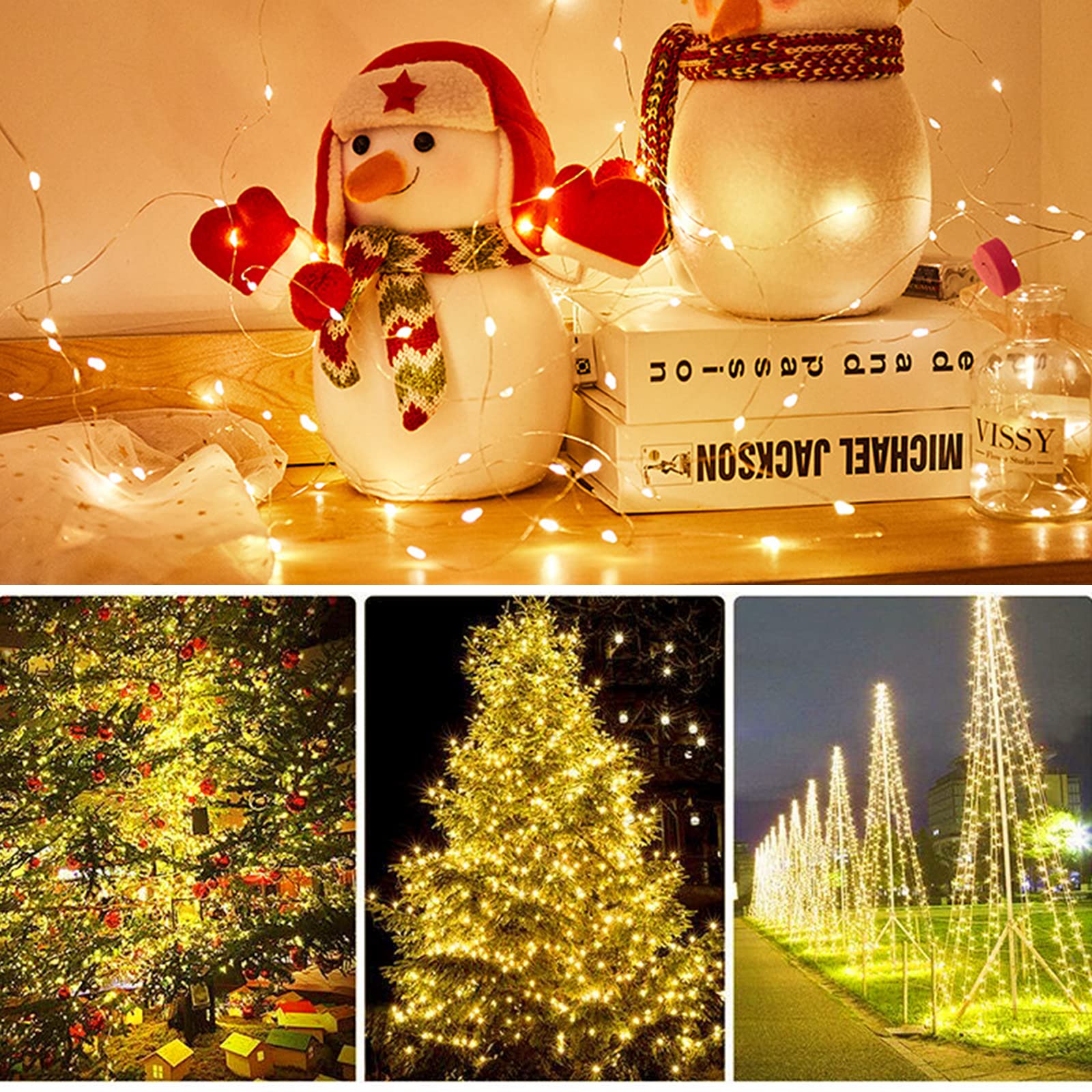 Angmln Solar String Lights Outdoor, 39.4 Ft 100 Led Outdoor Waterproof Fairy Lights 8 Modes Copper Wire Lights