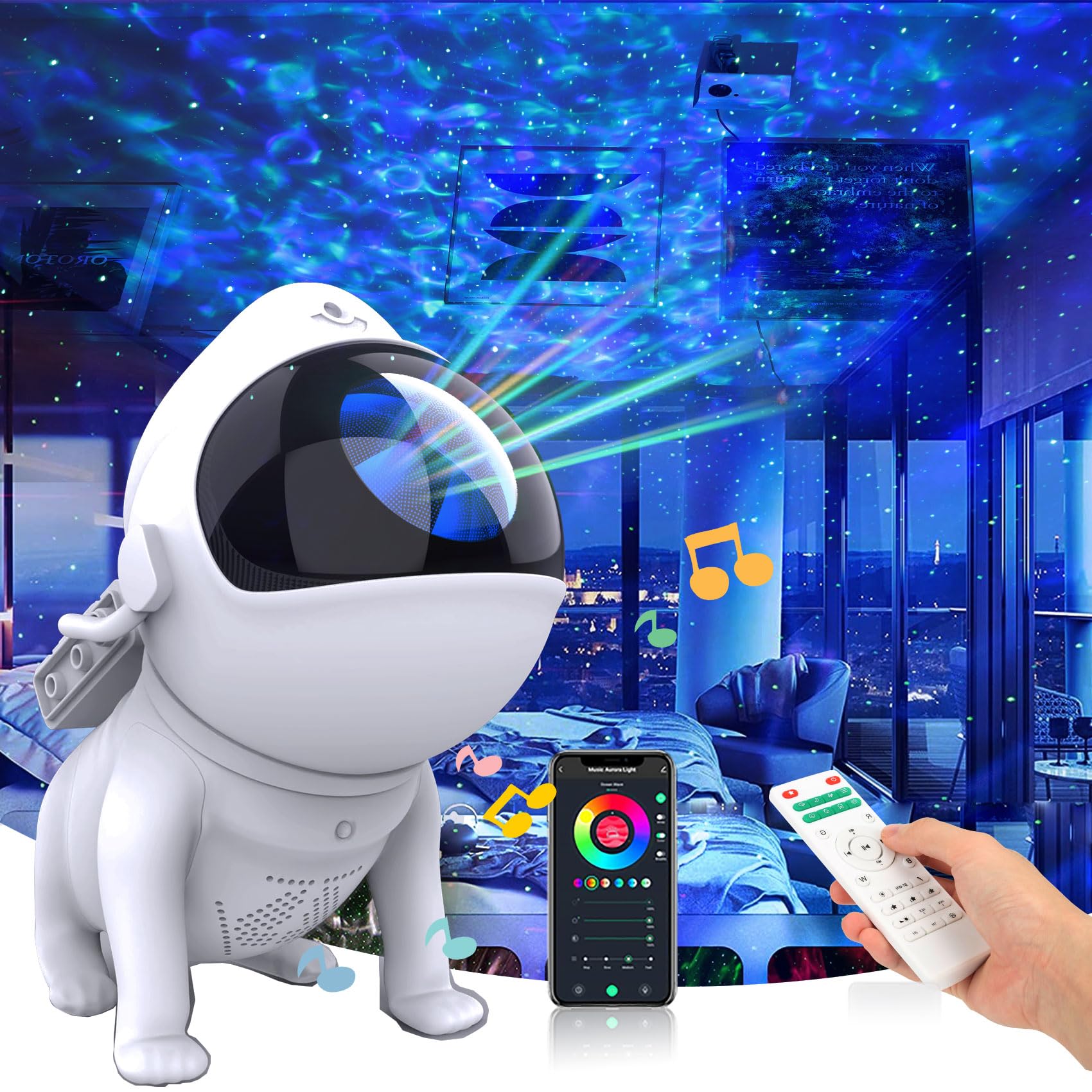 Sunbox Star Projector,Galaxy Projector For Bedroom,Space Dog Projector With Bluetooth Speaker,21 Color Modes,White Noise,Remote & App Control,Night Light For Kids Adults Game Room Theater Ceiling Decor