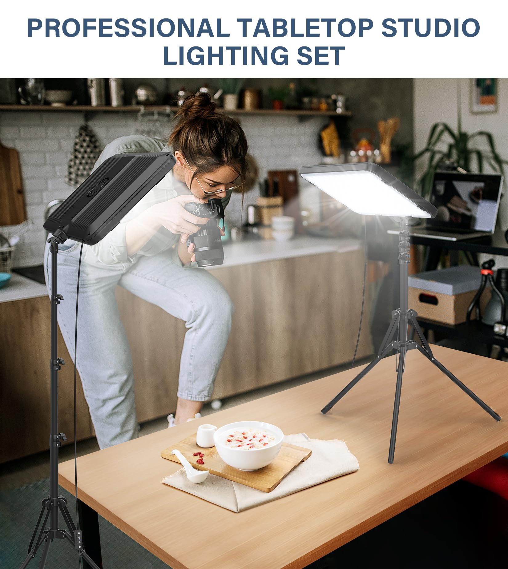 Unicucp 2 Pack Led Video Light, Photography Lighting Kit With 62.99'' Tripod Stand, Dimmable 2500-8500K 22W Studio Lights For Video Recording Game Live Streaming Youtube Podcast Photo