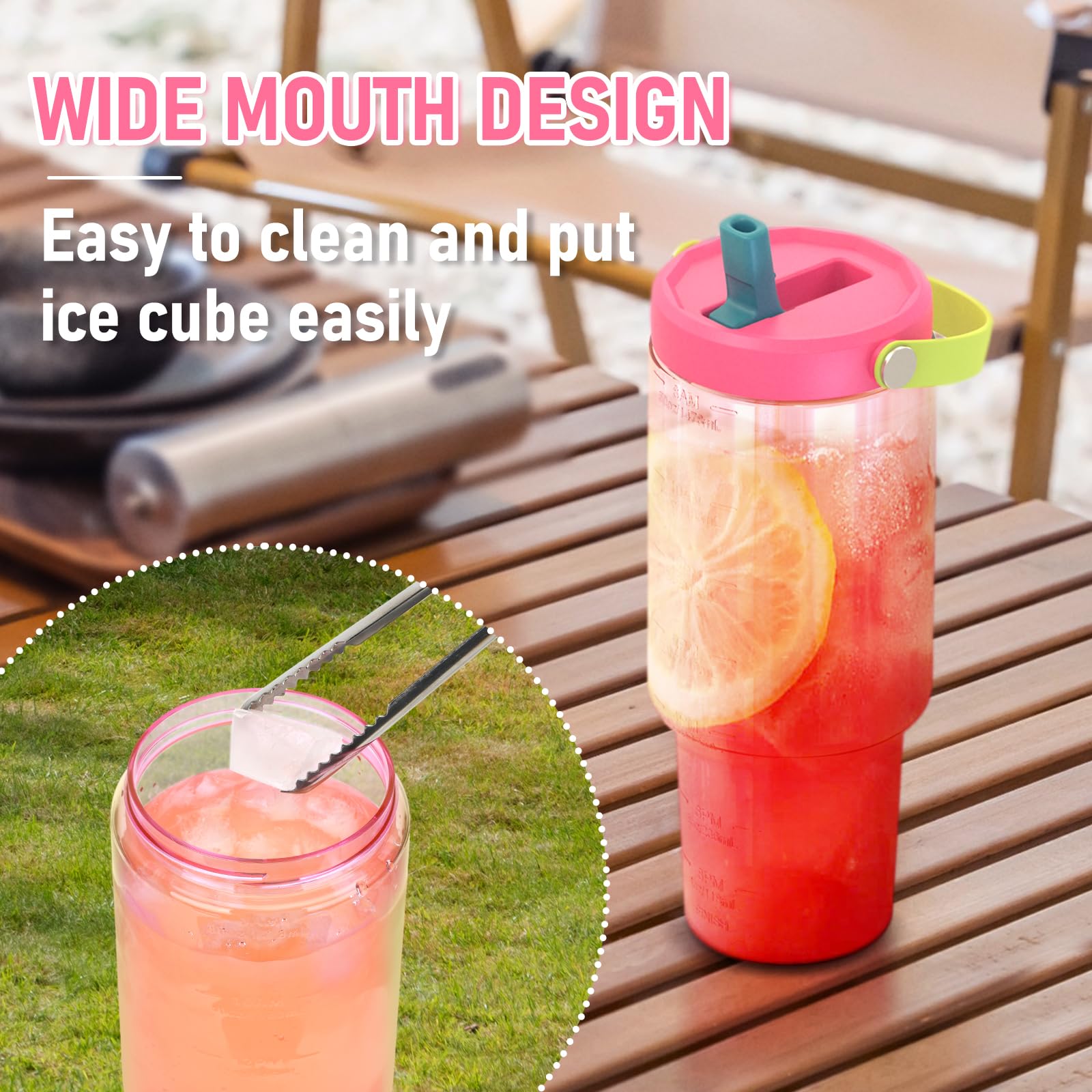 50 Oz Tritan Plastic Tumbler With Flip Straw Lid And Top Handle,- Reusable Clear Water