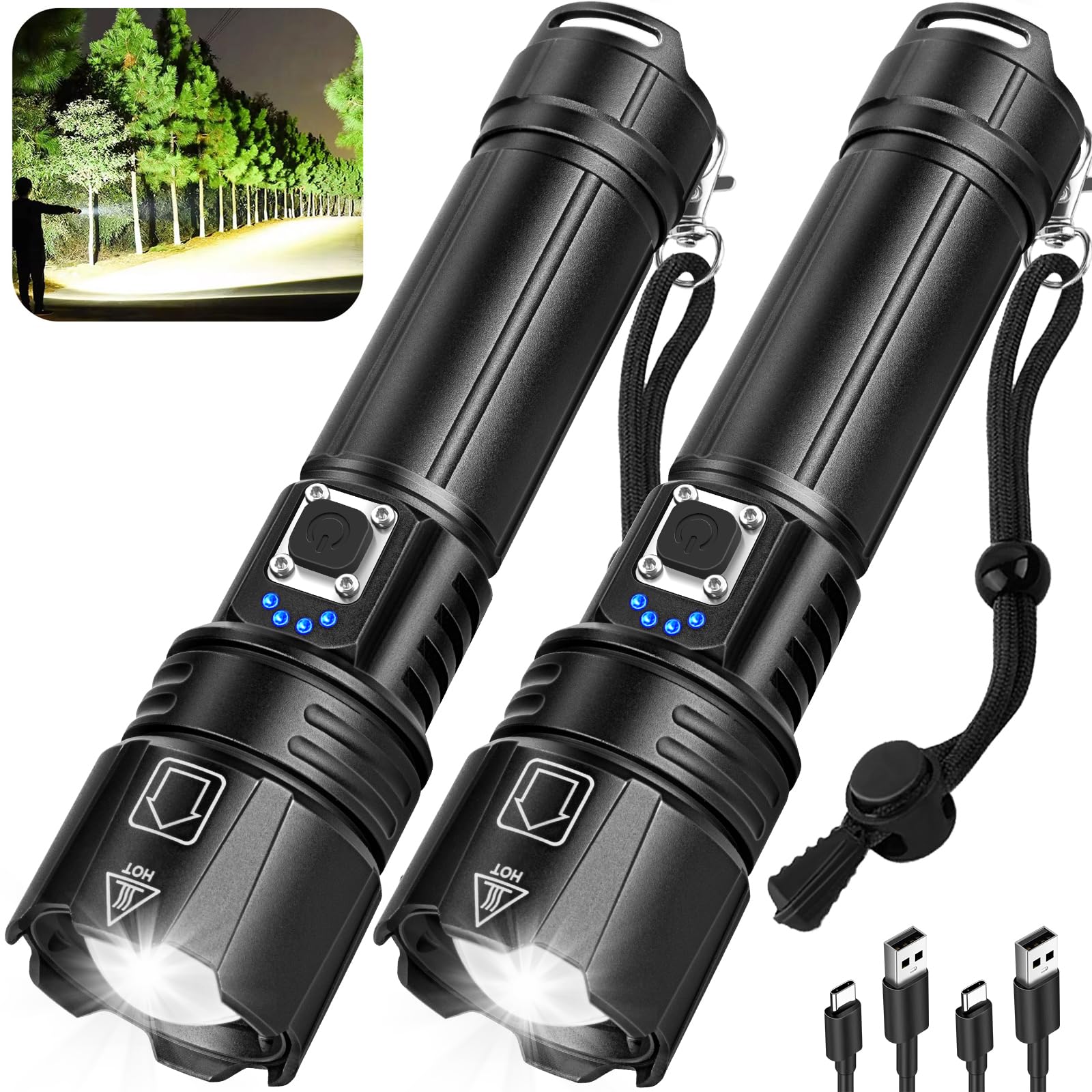 Crazybrace Rechargeable Flashlights High Lumens, 990,000 Lumen Super Bright Led Flashlight With 5 Modes & 12H Long Runtime, Powerful Handheld Flash Light For Home Camping, Ipx6 Waterproof 2Pack Flashlights