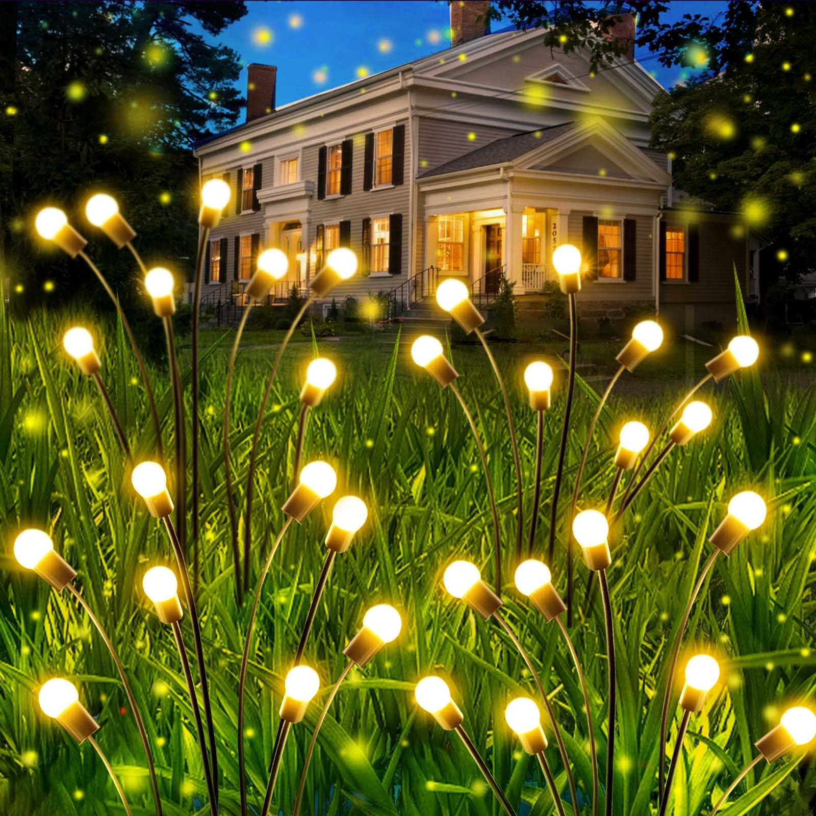 Ozs 6Pack Total 48Led Solar Garden Lights -Solar Lights Outdoor, Solar Firefly Lights, Sway By Wind, Solar Fairy Lights Outdoor Waterproof For Patio Pathway Garden Decor(Warm White)